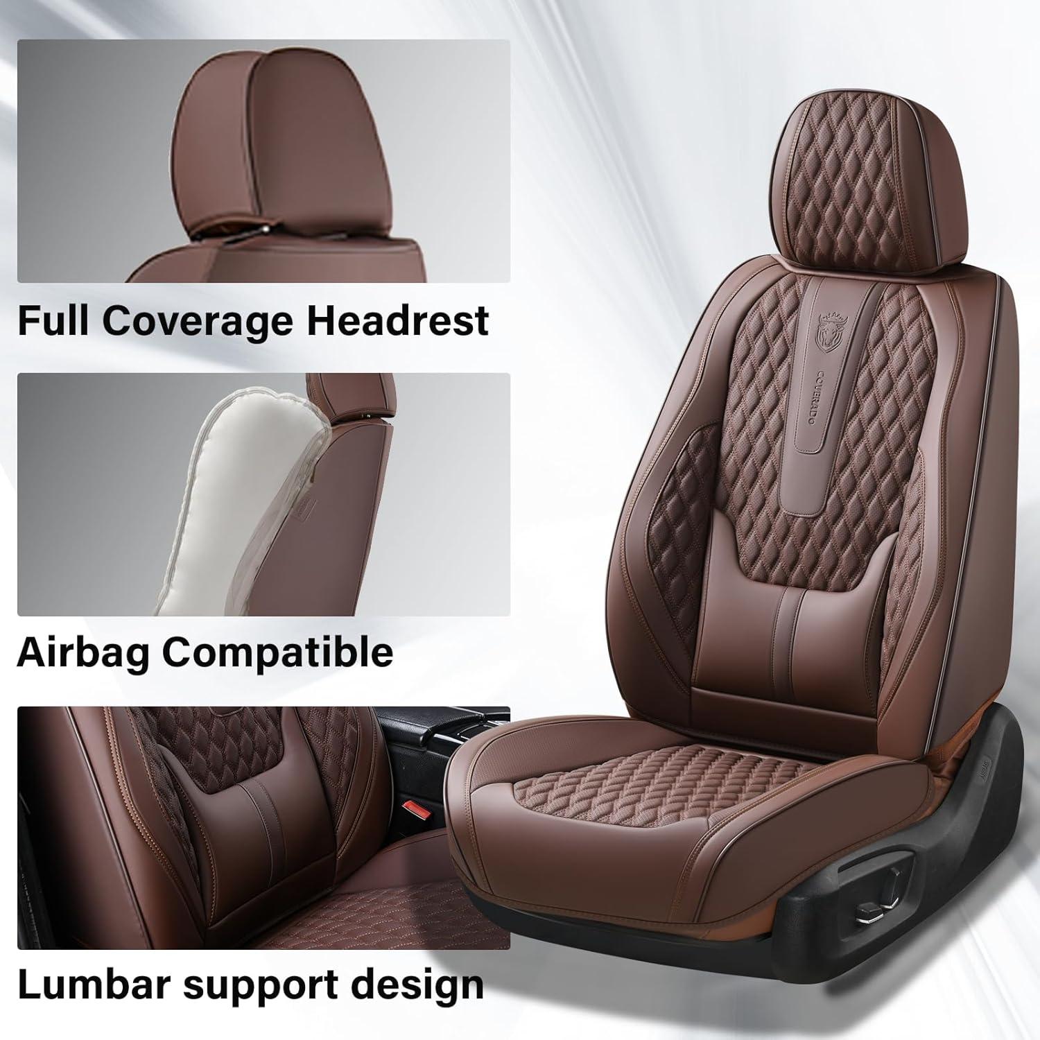imageCoverado Rear Seat Covers Leather Seat Cover for Car Universal Waterproof Automotive Seat Cushion Protector for Most Cars Trucks SUV RedACoffee