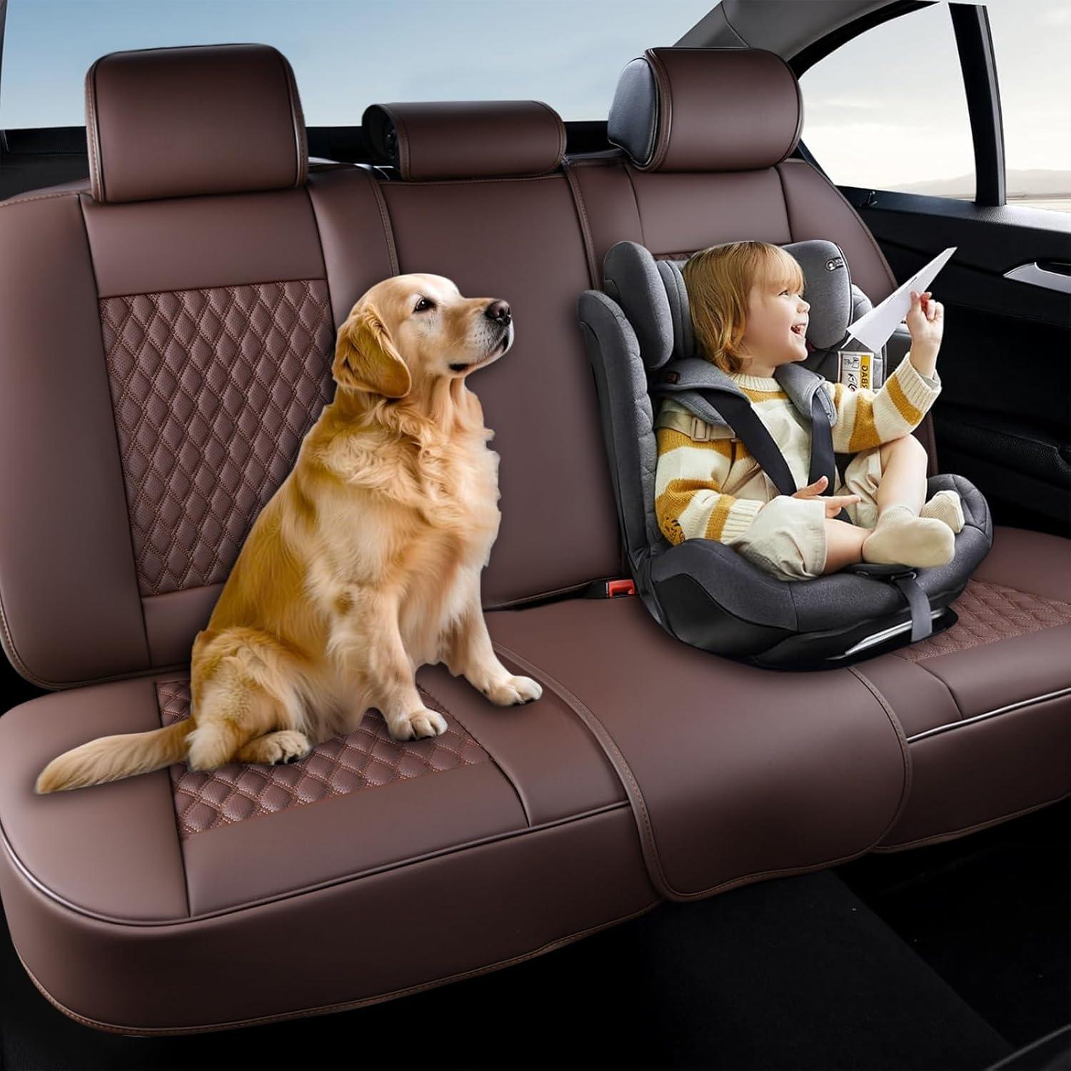 imageCoverado Rear Seat Covers Leather Seat Cover for Car Universal Waterproof Automotive Seat Cushion Protector for Most Cars Trucks SUV RedACoffee