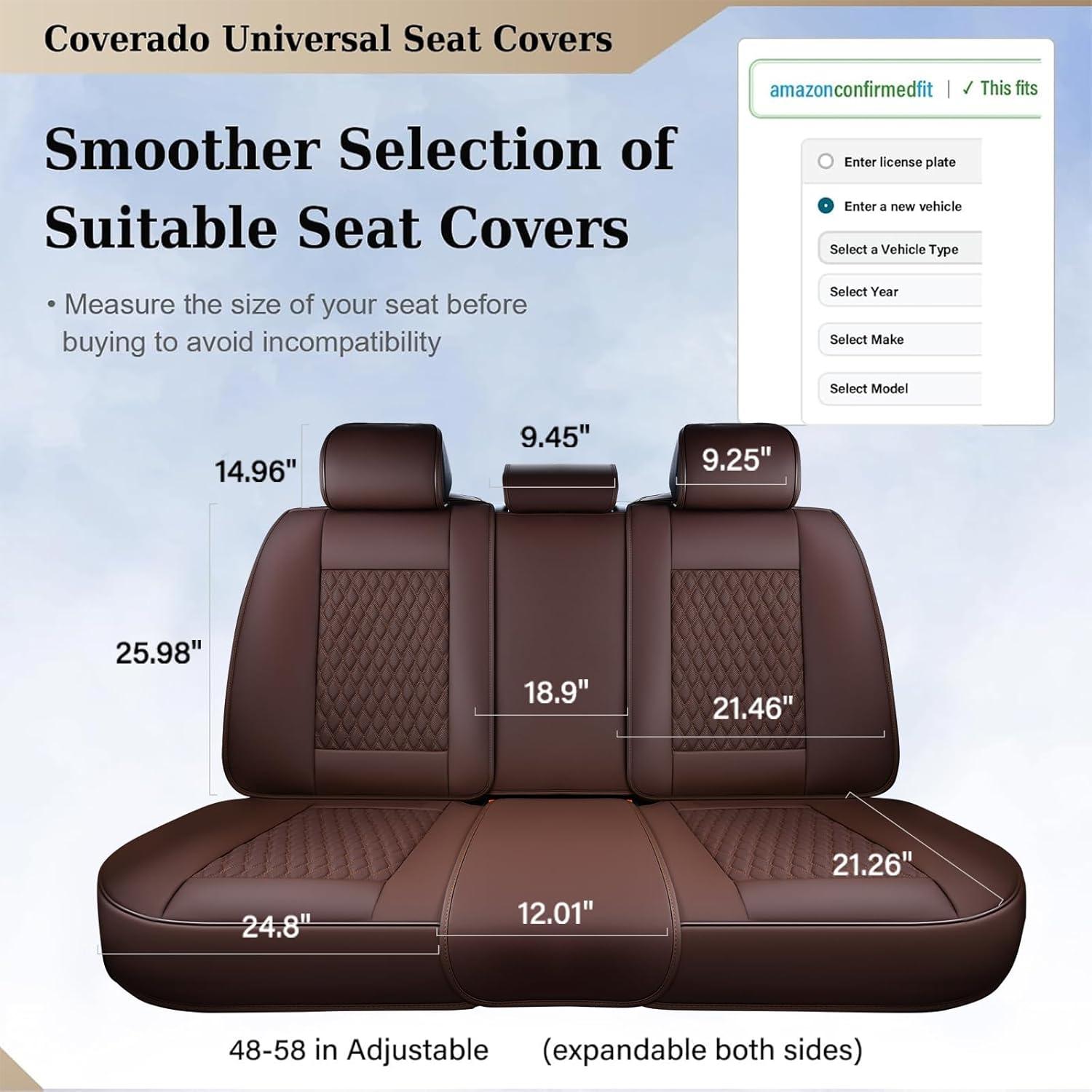 imageCoverado Rear Seat Covers Leather Seat Cover for Car Universal Waterproof Automotive Seat Cushion Protector for Most Cars Trucks SUV RedACoffee