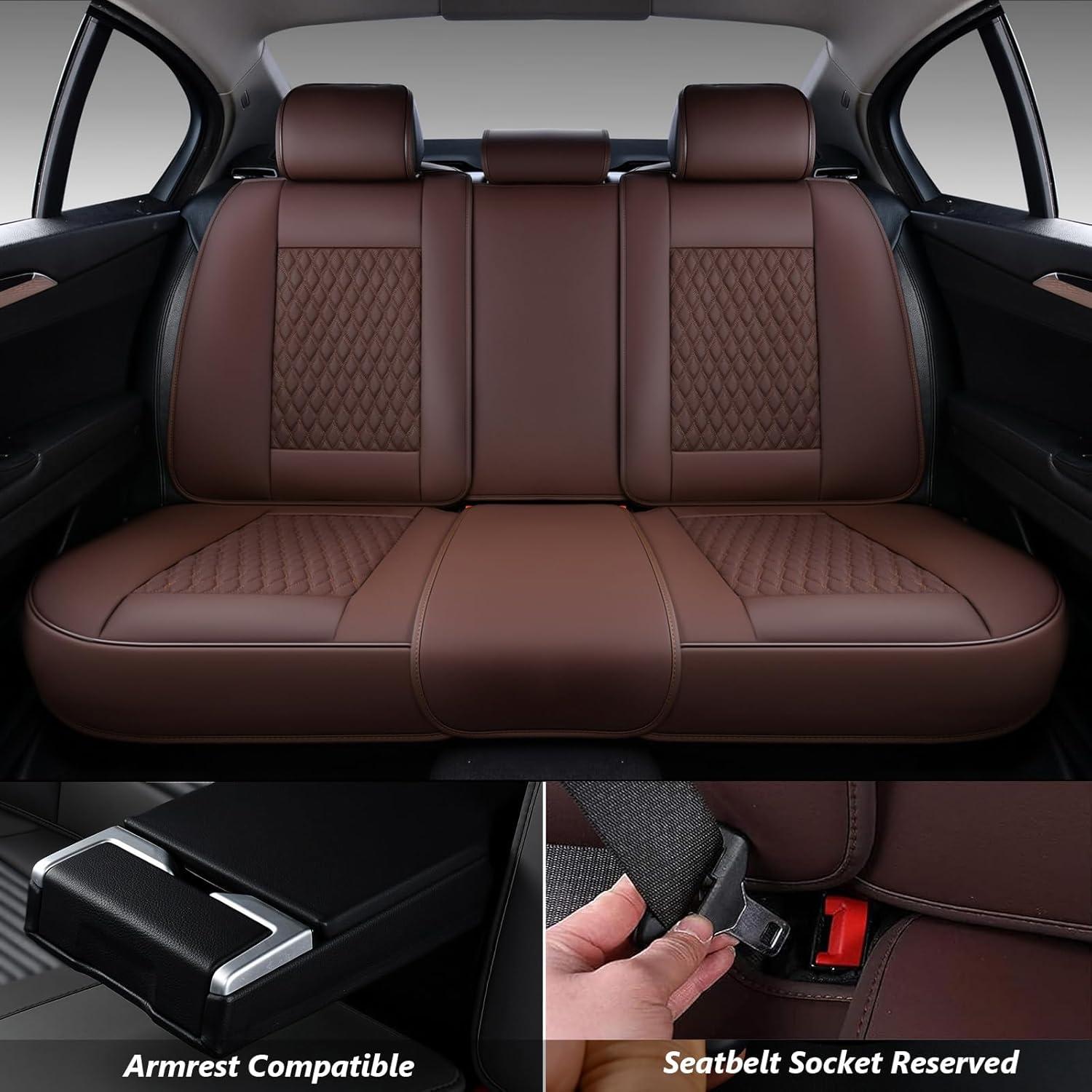 imageCoverado Rear Seat Covers Leather Seat Cover for Car Universal Waterproof Automotive Seat Cushion Protector for Most Cars Trucks SUV RedACoffee