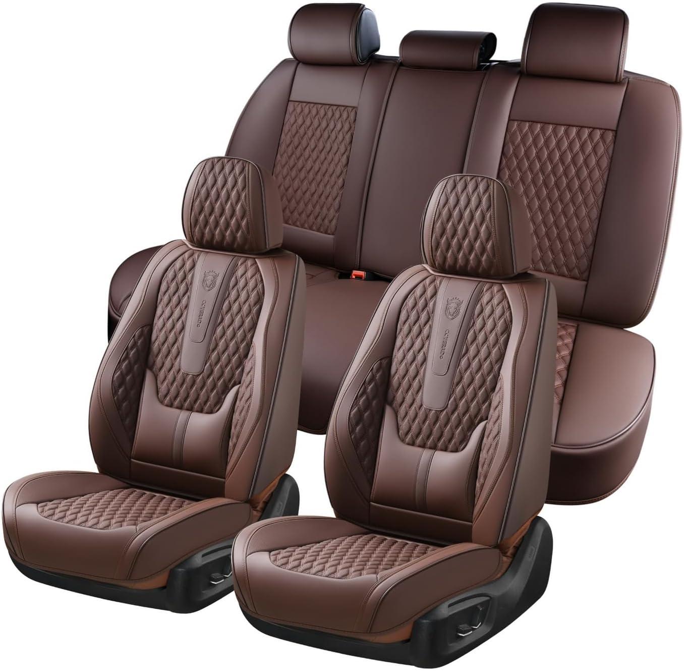 imageCoverado Rear Seat Covers Leather Seat Cover for Car Universal Waterproof Automotive Seat Cushion Protector for Most Cars Trucks SUV RedACoffee