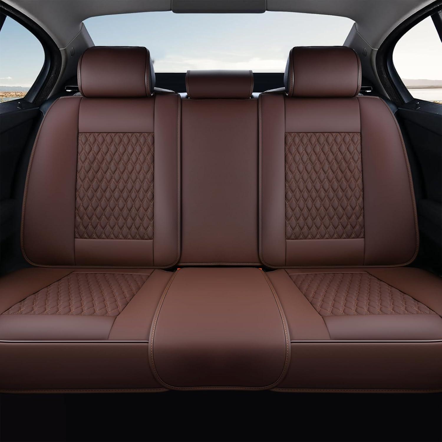 imageCoverado Rear Seat Covers Leather Seat Cover for Car Universal Waterproof Automotive Seat Cushion Protector for Most Cars Trucks SUV RedACoffee