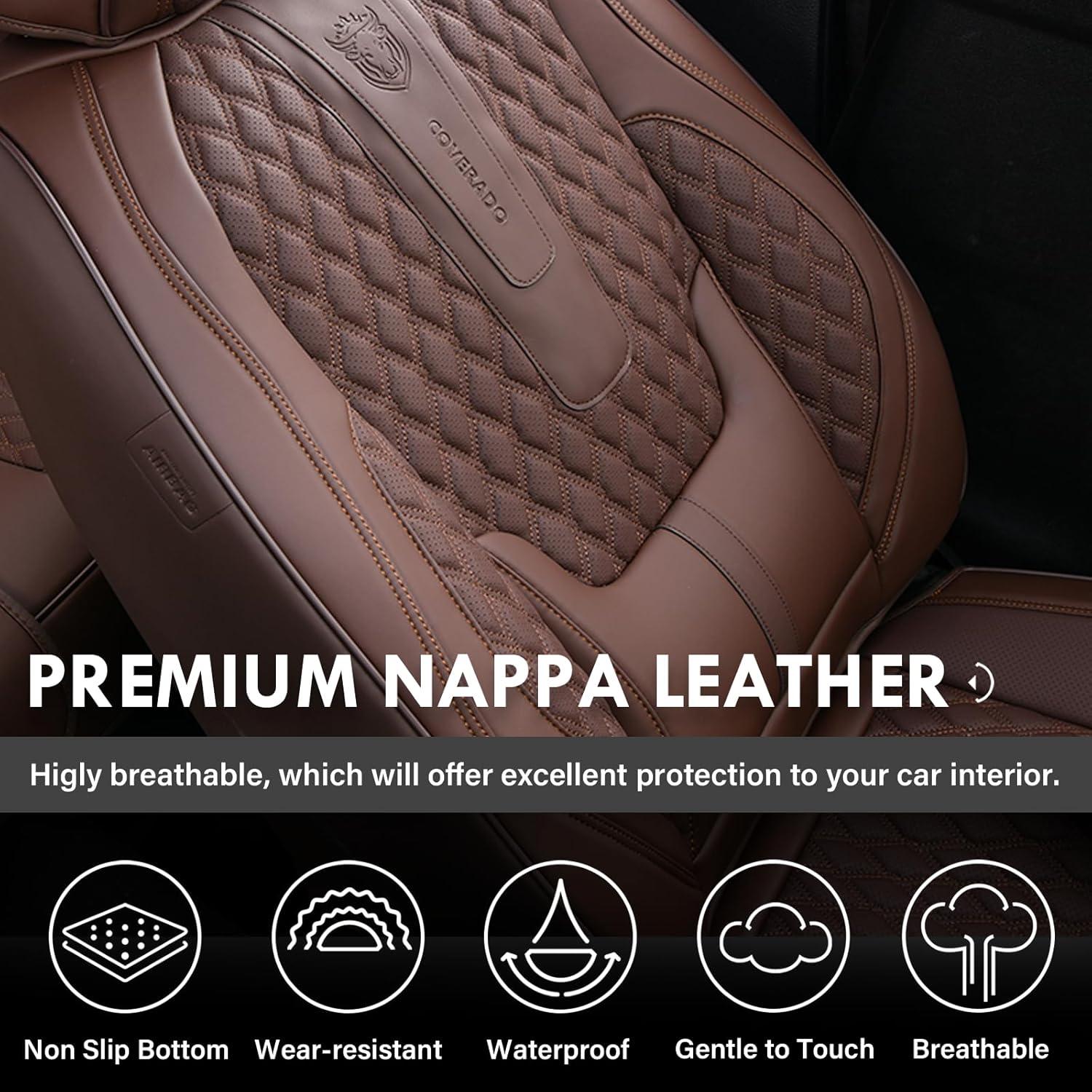 imageCoverado Rear Seat Covers Leather Seat Cover for Car Universal Waterproof Automotive Seat Cushion Protector for Most Cars Trucks SUV RedACoffee