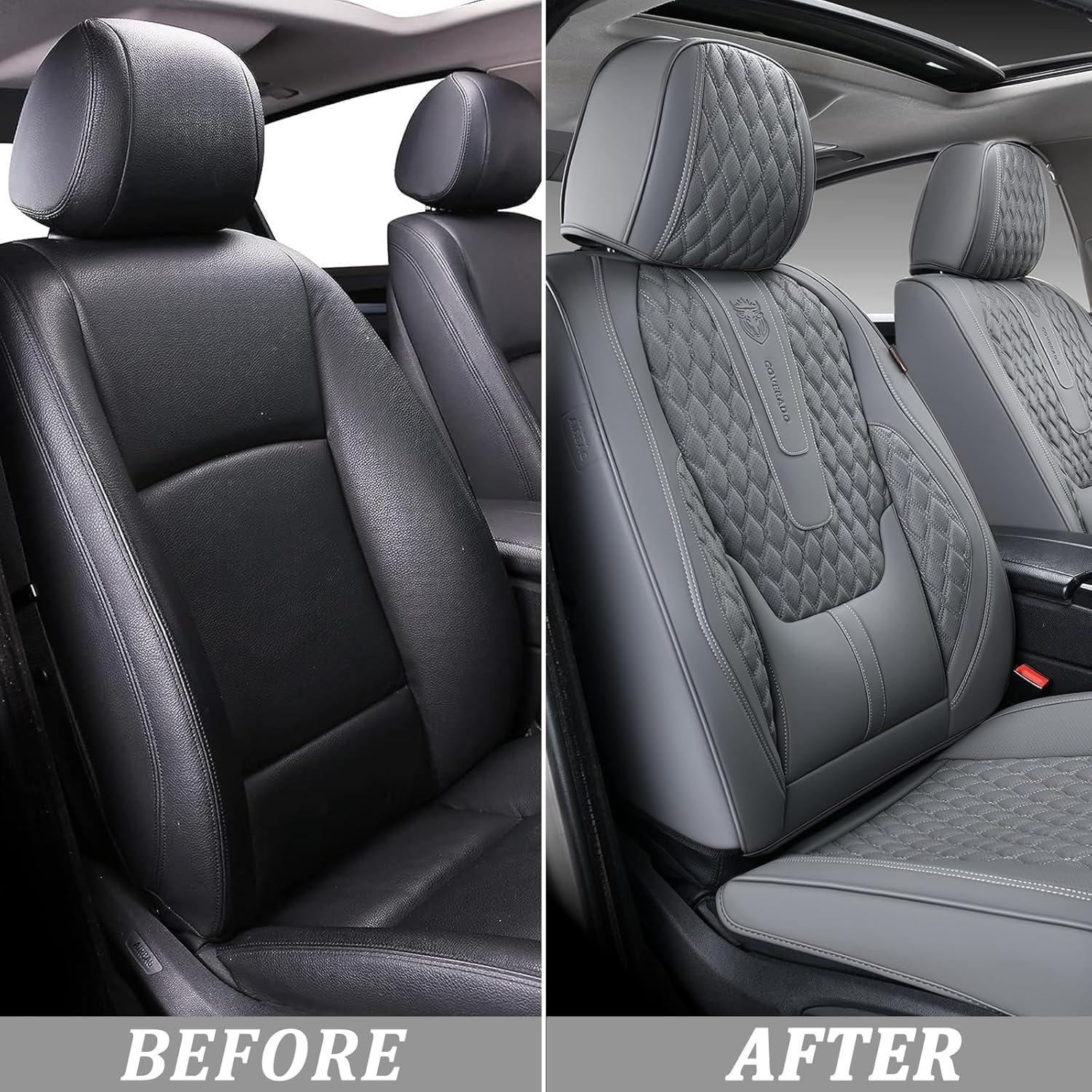 imageCoverado Rear Seat Covers Leather Seat Cover for Car Universal Waterproof Automotive Seat Cushion Protector for Most Cars Trucks SUV RedAGray
