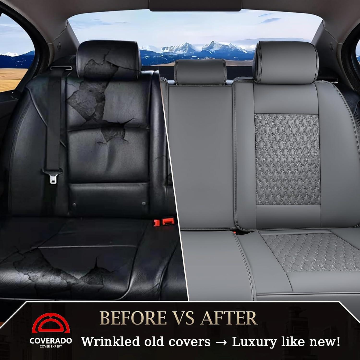 imageCoverado Rear Seat Covers Leather Seat Cover for Car Universal Waterproof Automotive Seat Cushion Protector for Most Cars Trucks SUV RedAGray