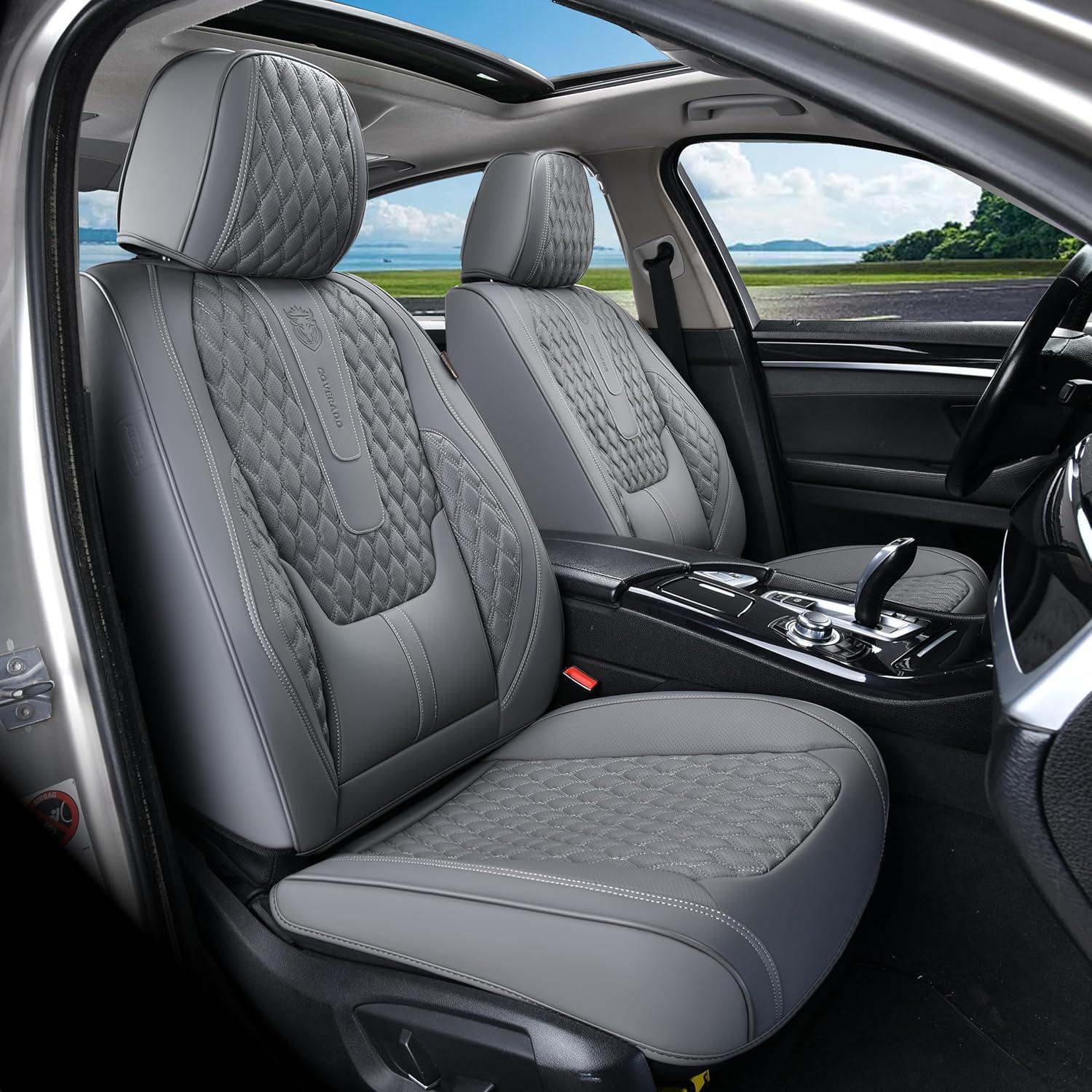 imageCoverado Rear Seat Covers Leather Seat Cover for Car Universal Waterproof Automotive Seat Cushion Protector for Most Cars Trucks SUV RedAGray