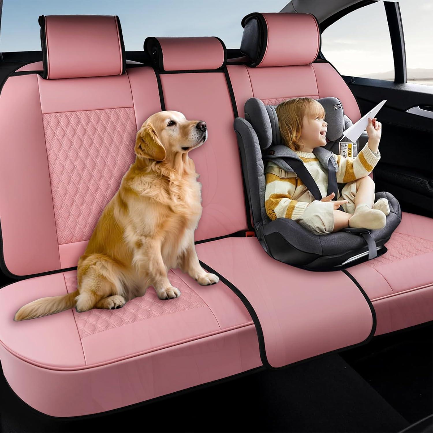 imageCoverado Rear Seat Covers Leather Seat Cover for Car Universal Waterproof Automotive Seat Cushion Protector for Most Cars Trucks SUV RedAPink