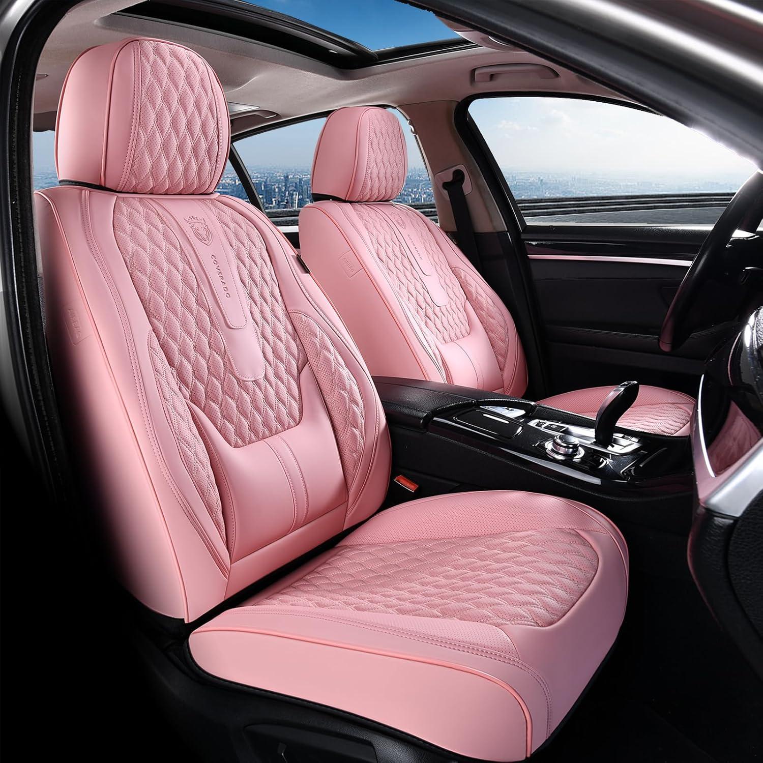 imageCoverado Rear Seat Covers Leather Seat Cover for Car Universal Waterproof Automotive Seat Cushion Protector for Most Cars Trucks SUV RedAPink