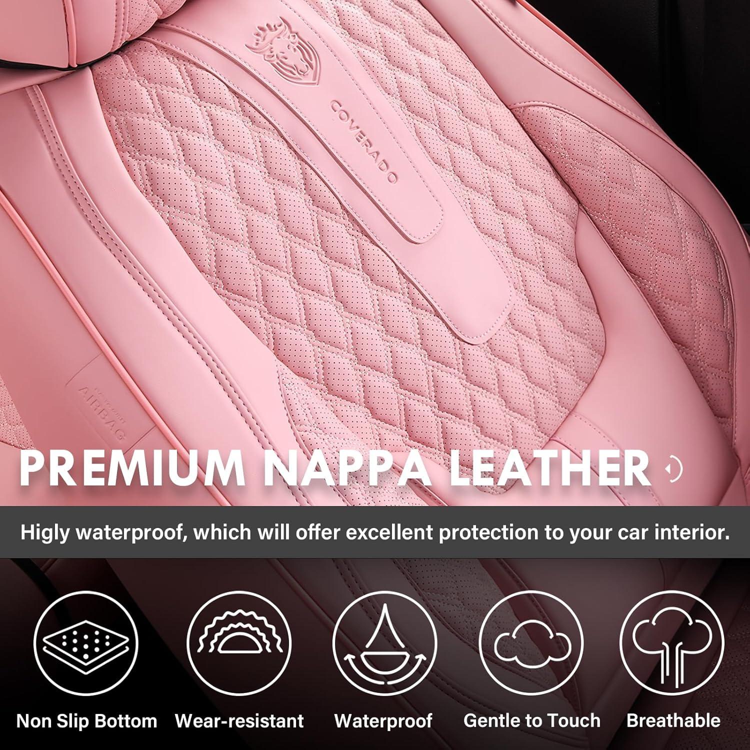 imageCoverado Rear Seat Covers Leather Seat Cover for Car Universal Waterproof Automotive Seat Cushion Protector for Most Cars Trucks SUV RedAPink