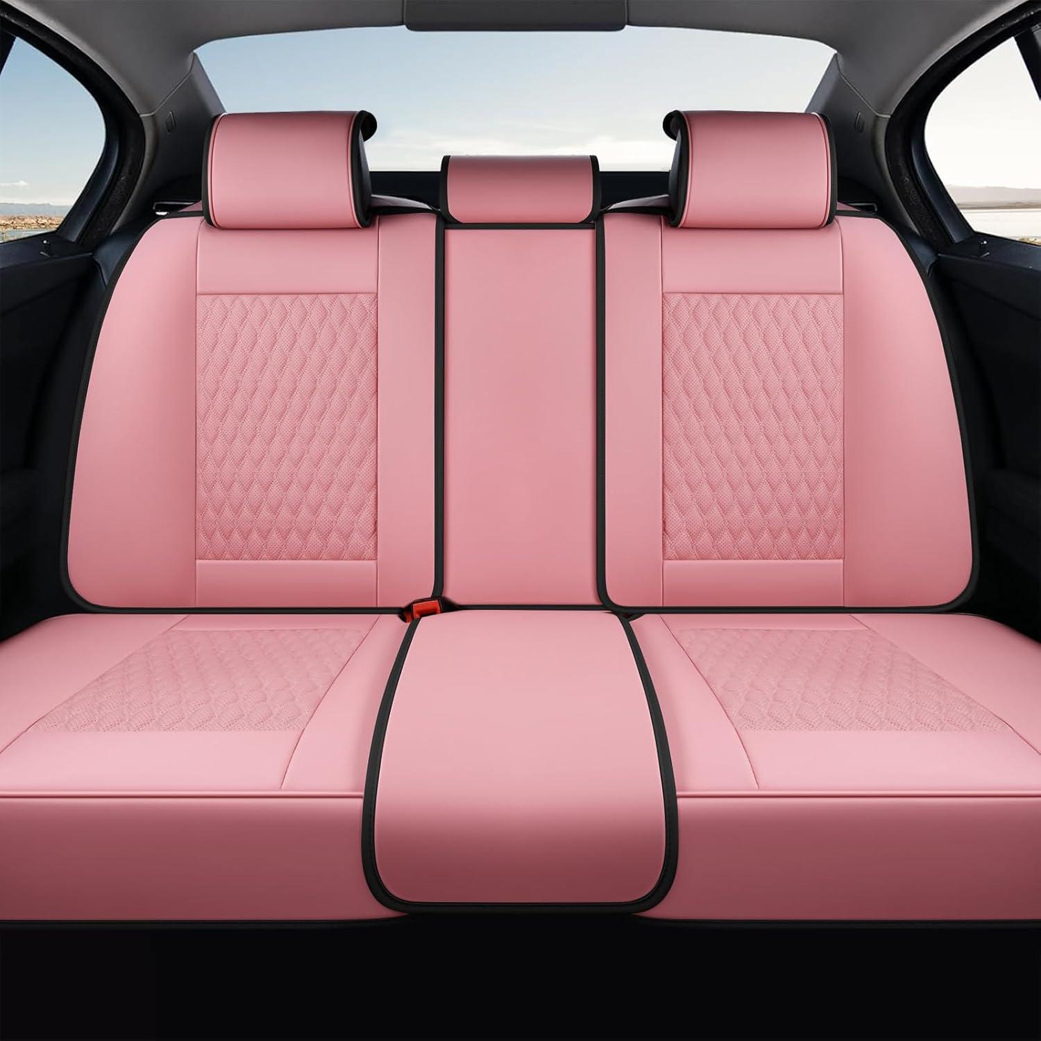 imageCoverado Rear Seat Covers Leather Seat Cover for Car Universal Waterproof Automotive Seat Cushion Protector for Most Cars Trucks SUV RedAPink
