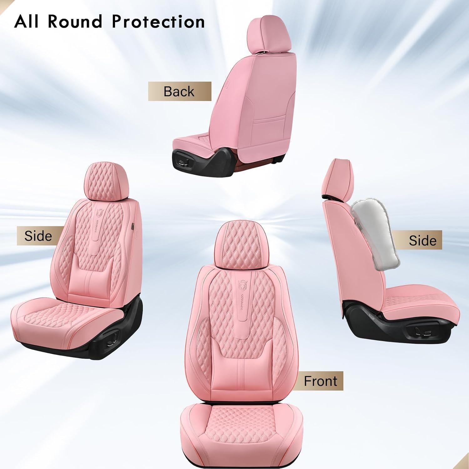 imageCoverado Rear Seat Covers Leather Seat Cover for Car Universal Waterproof Automotive Seat Cushion Protector for Most Cars Trucks SUV RedAPink