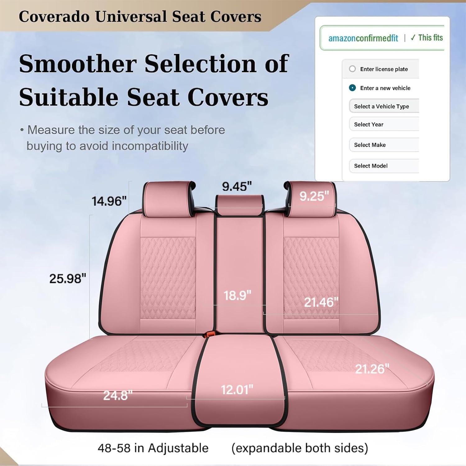 imageCoverado Rear Seat Covers Leather Seat Cover for Car Universal Waterproof Automotive Seat Cushion Protector for Most Cars Trucks SUV RedAPink