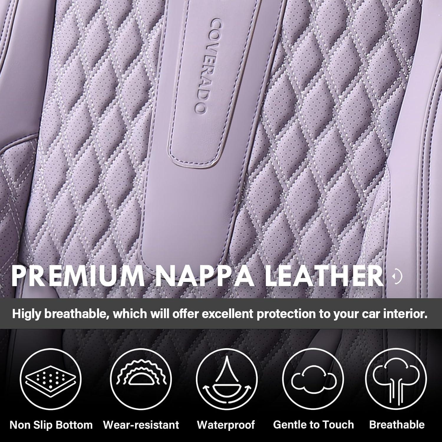 imageCoverado Rear Seat Covers Leather Seat Cover for Car Universal Waterproof Automotive Seat Cushion Protector for Most Cars Trucks SUV RedAPurple