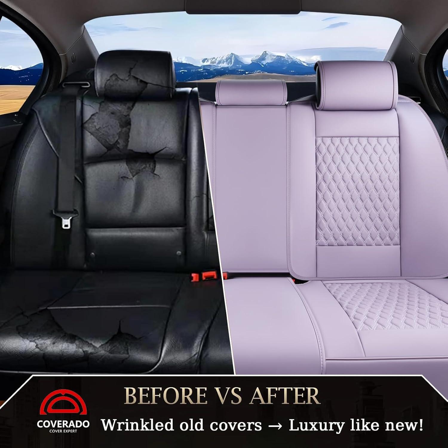 imageCoverado Rear Seat Covers Leather Seat Cover for Car Universal Waterproof Automotive Seat Cushion Protector for Most Cars Trucks SUV RedAPurple