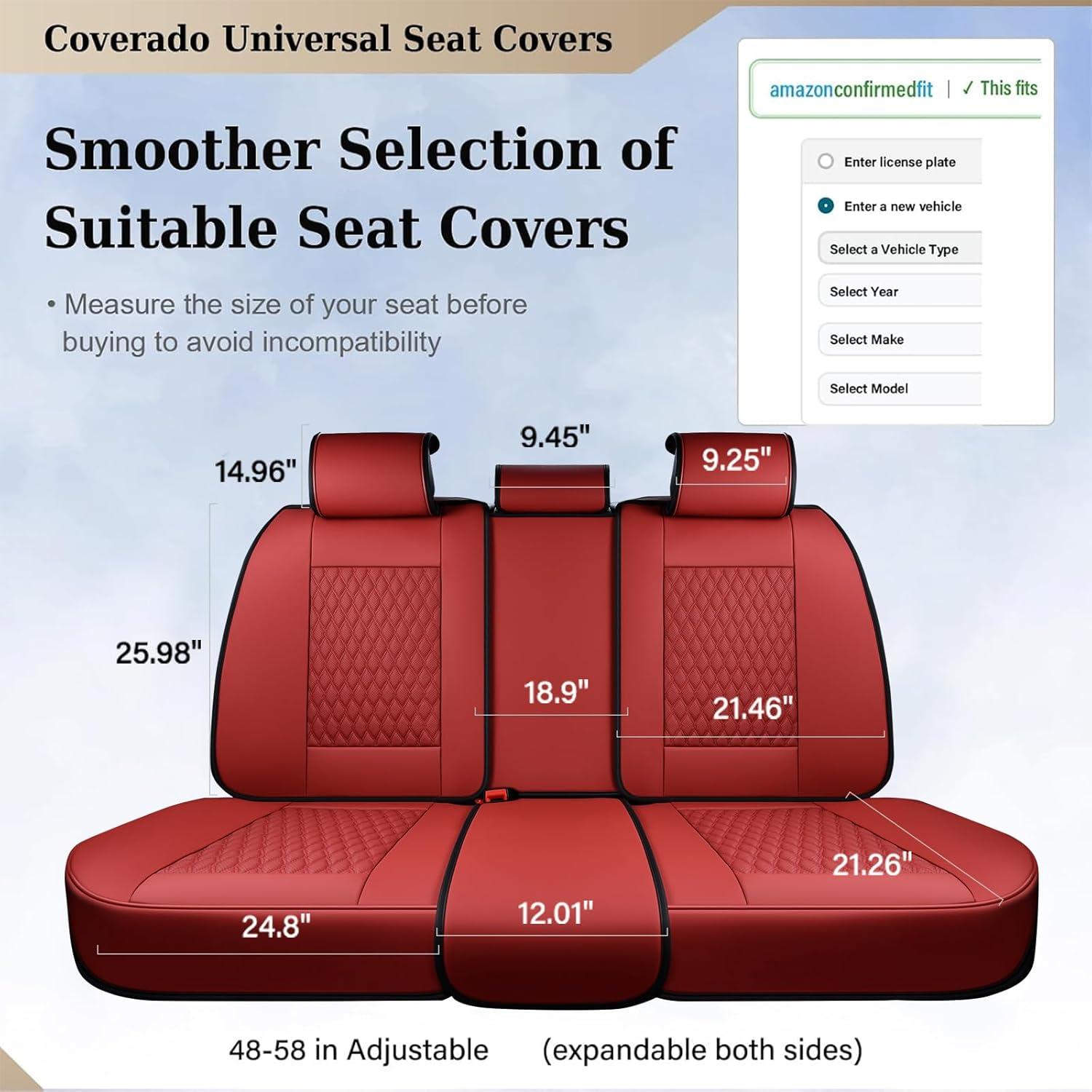 imageCoverado Rear Seat Covers Leather Seat Cover for Car Universal Waterproof Automotive Seat Cushion Protector for Most Cars Trucks SUV RedARed