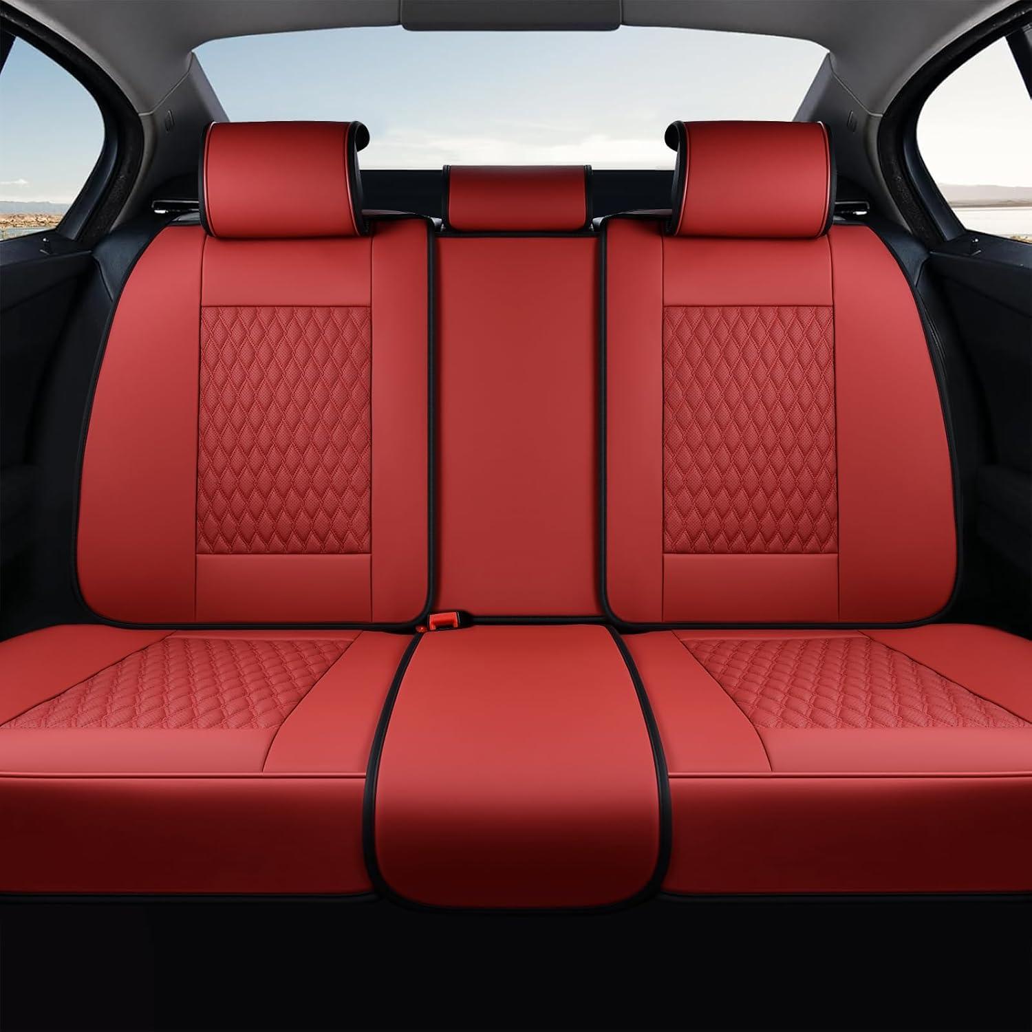 imageCoverado Rear Seat Covers Leather Seat Cover for Car Universal Waterproof Automotive Seat Cushion Protector for Most Cars Trucks SUV RedARed