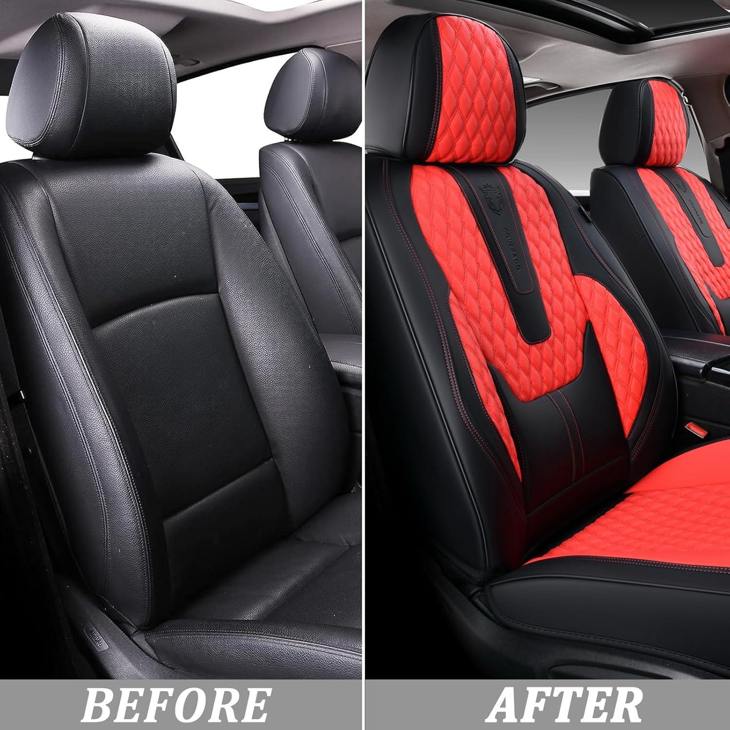 imageCoverado Rear Seat Covers Leather Seat Cover for Car Universal Waterproof Automotive Seat Cushion Protector for Most Cars Trucks SUV RedARedBlack