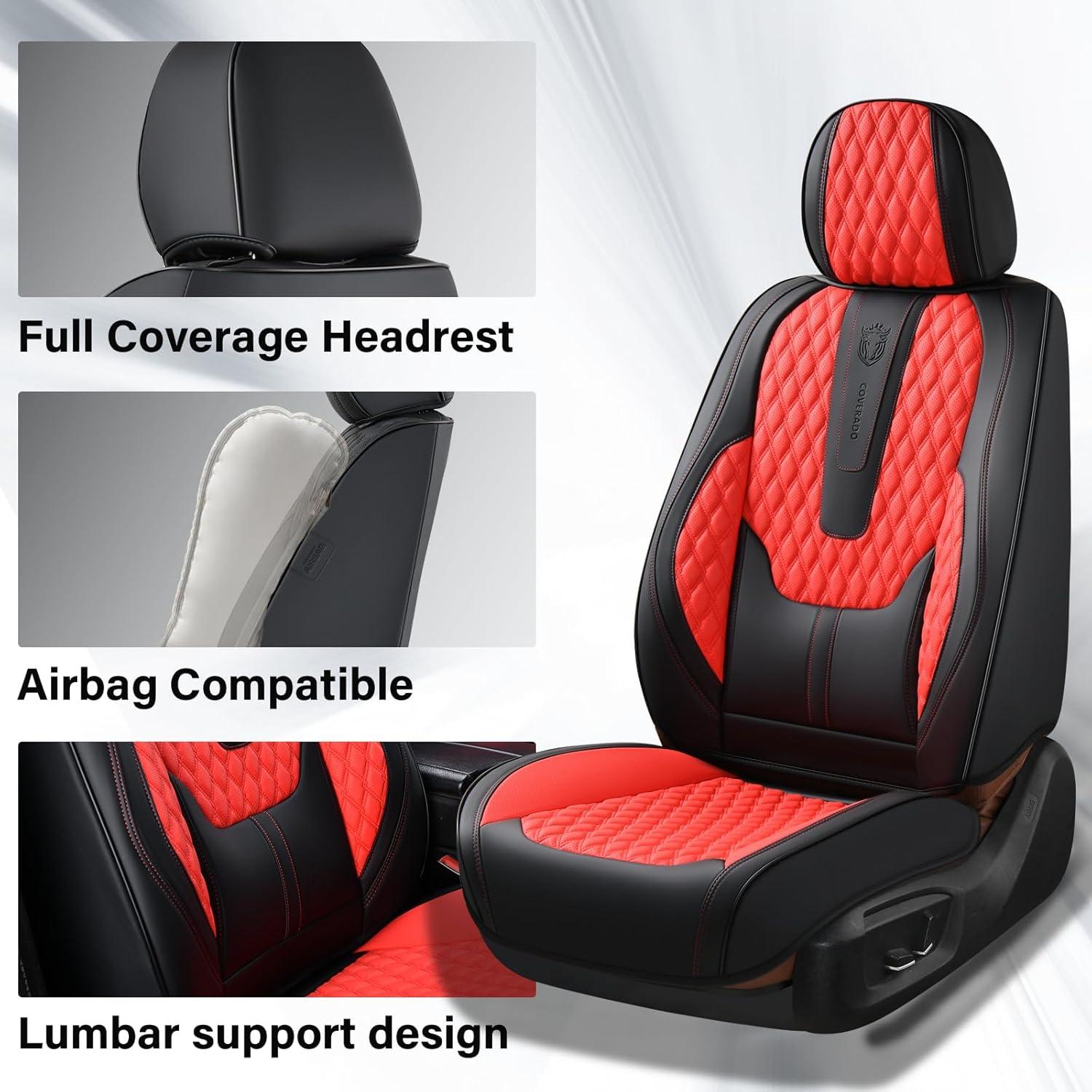 imageCoverado Rear Seat Covers Leather Seat Cover for Car Universal Waterproof Automotive Seat Cushion Protector for Most Cars Trucks SUV RedARedBlack