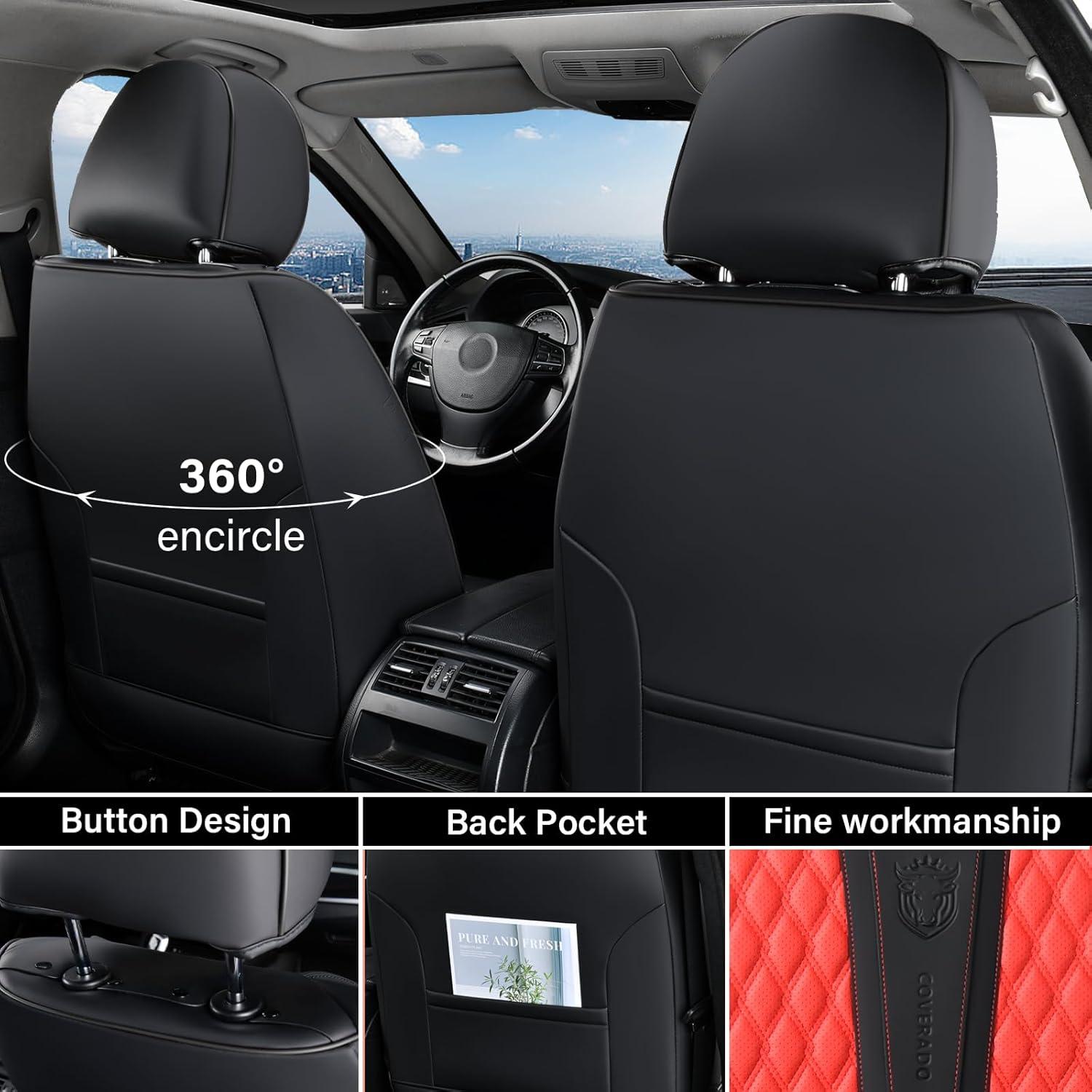 imageCoverado Rear Seat Covers Leather Seat Cover for Car Universal Waterproof Automotive Seat Cushion Protector for Most Cars Trucks SUV RedARedBlack