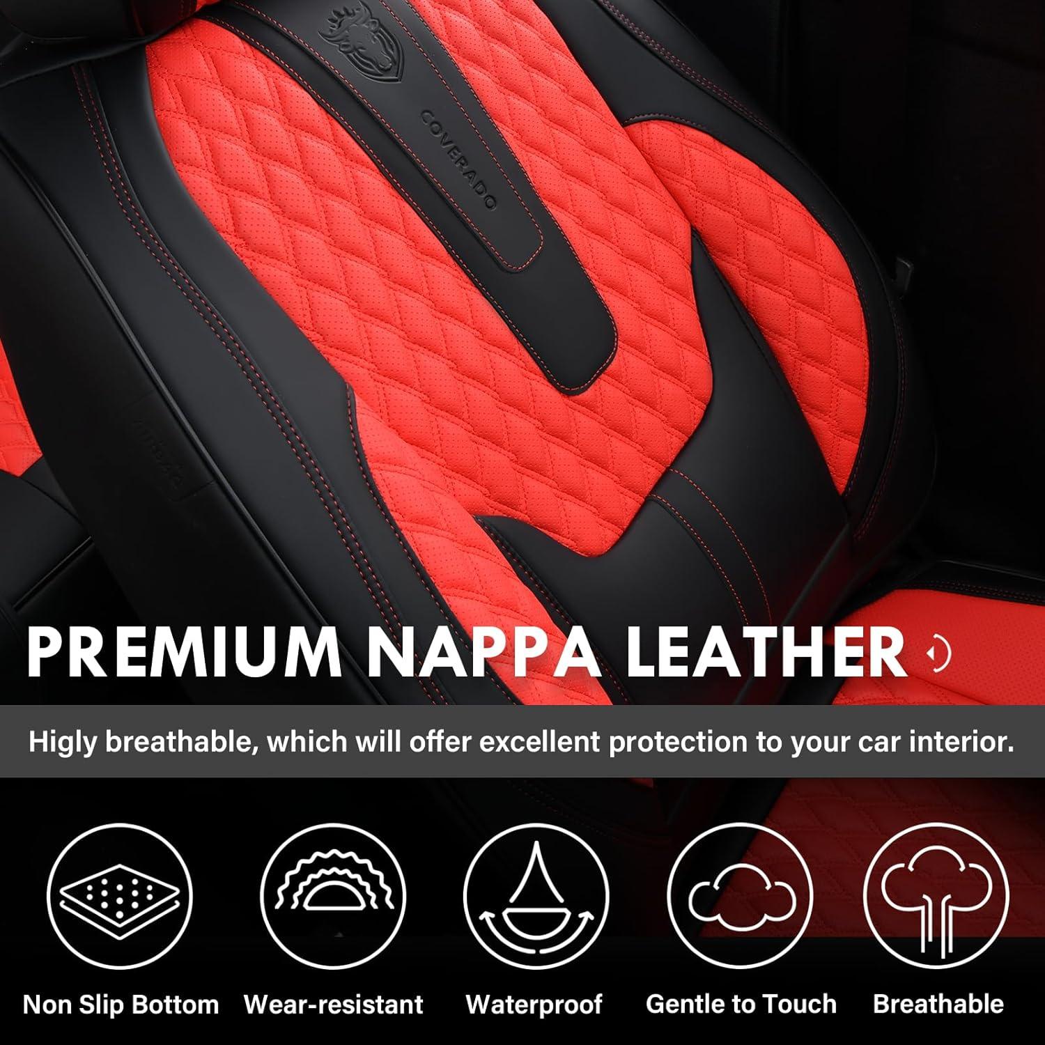 imageCoverado Rear Seat Covers Leather Seat Cover for Car Universal Waterproof Automotive Seat Cushion Protector for Most Cars Trucks SUV RedARedBlack