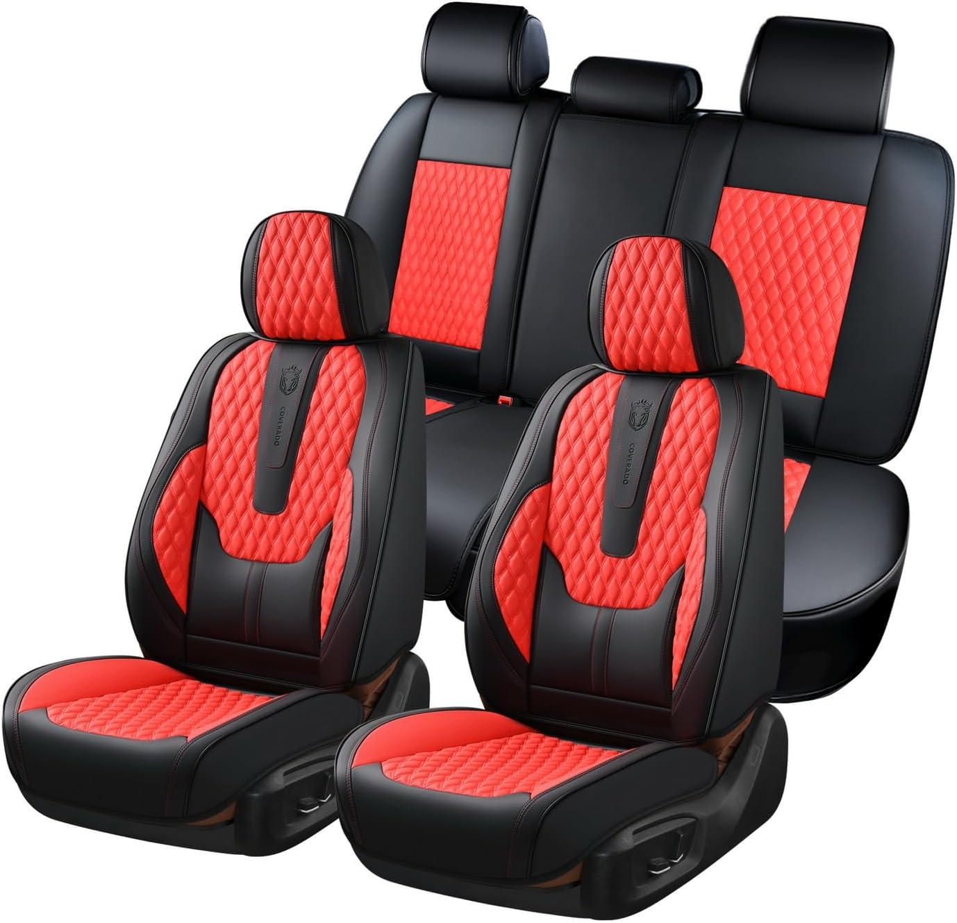 imageCoverado Rear Seat Covers Leather Seat Cover for Car Universal Waterproof Automotive Seat Cushion Protector for Most Cars Trucks SUV RedARedBlack