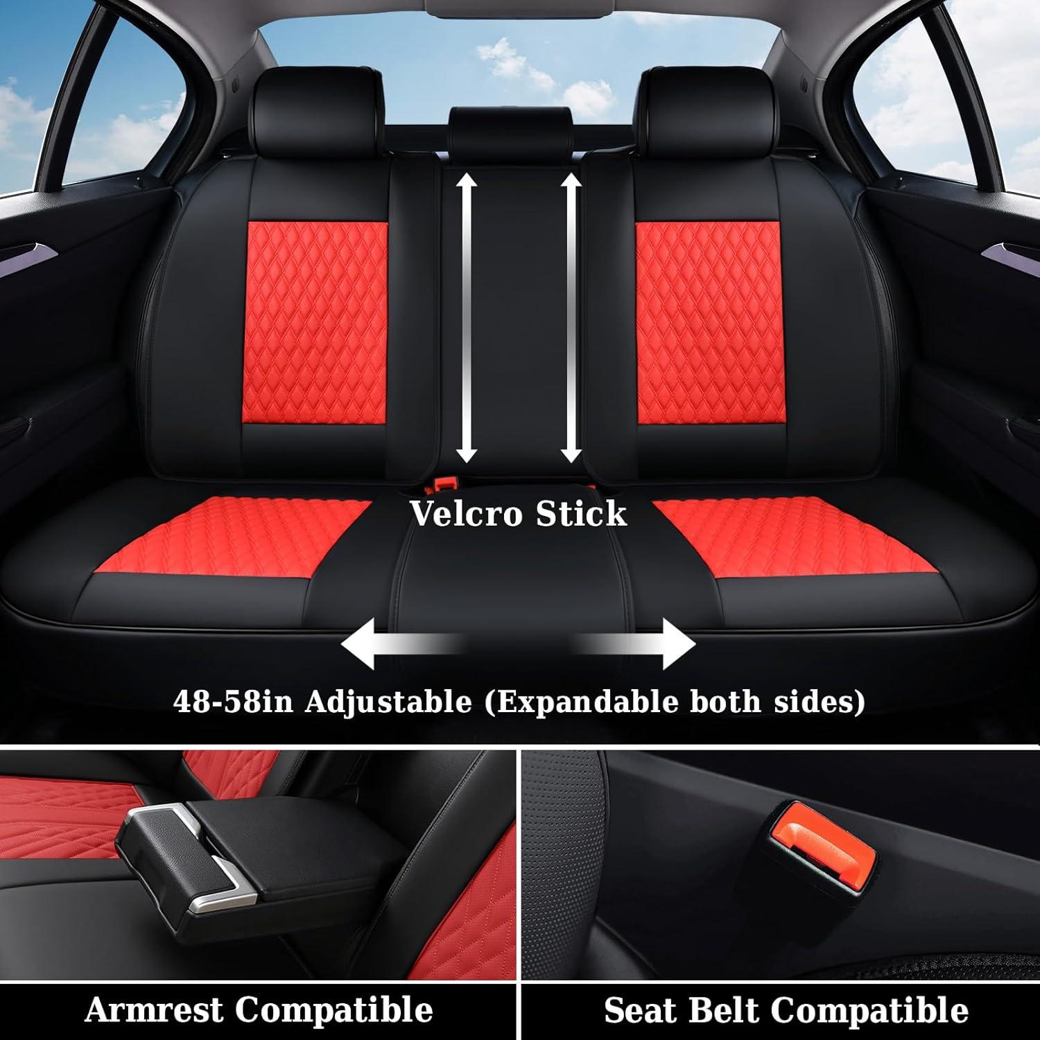imageCoverado Rear Seat Covers Leather Seat Cover for Car Universal Waterproof Automotive Seat Cushion Protector for Most Cars Trucks SUV RedARedBlack