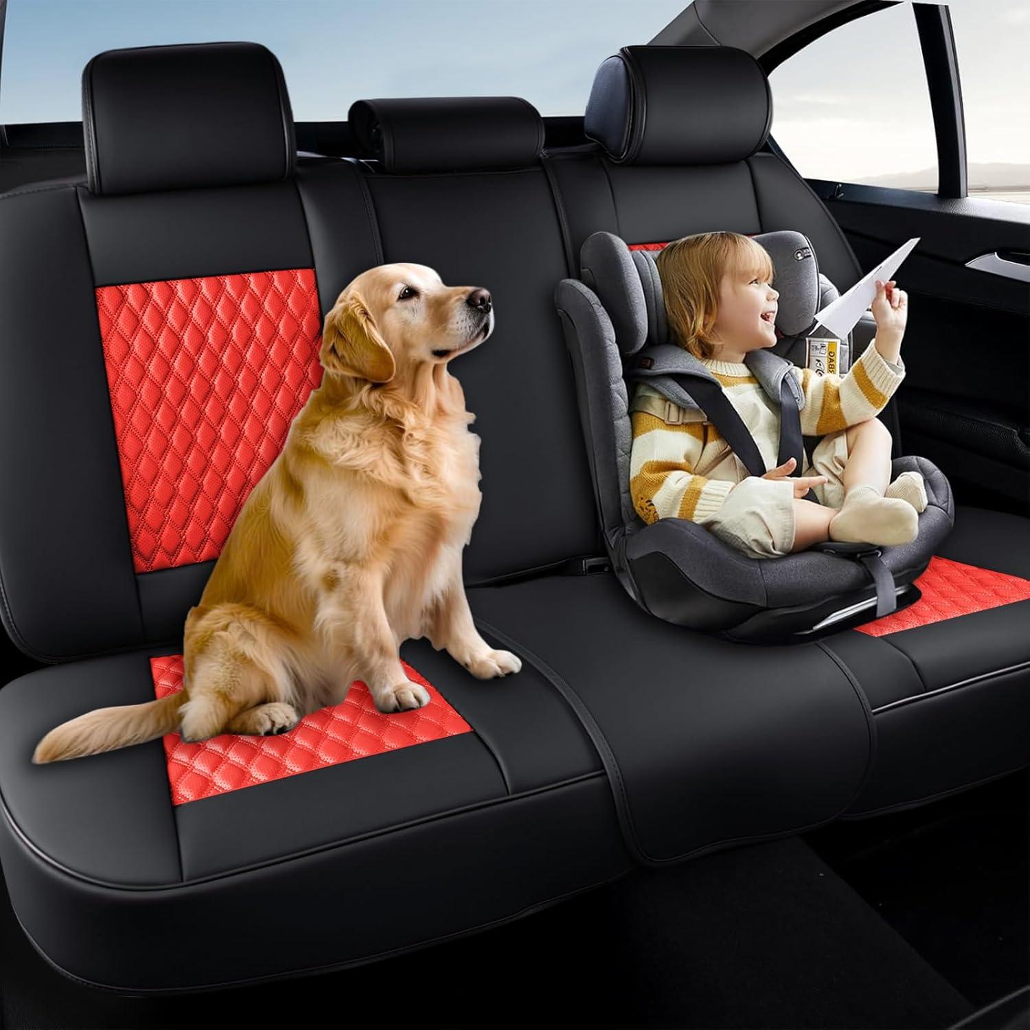 imageCoverado Rear Seat Covers Leather Seat Cover for Car Universal Waterproof Automotive Seat Cushion Protector for Most Cars Trucks SUV RedARedBlack