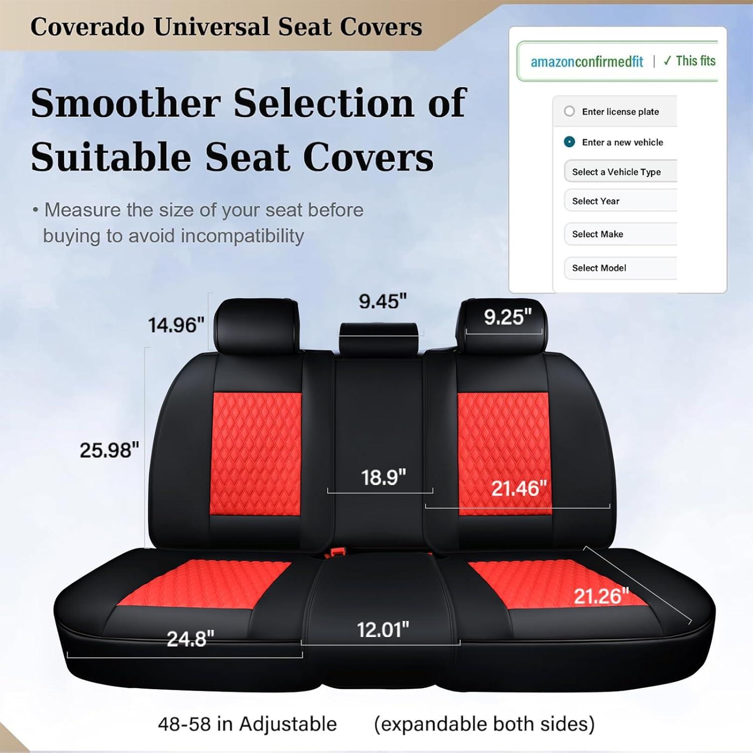 imageCoverado Rear Seat Covers Leather Seat Cover for Car Universal Waterproof Automotive Seat Cushion Protector for Most Cars Trucks SUV RedARedBlack