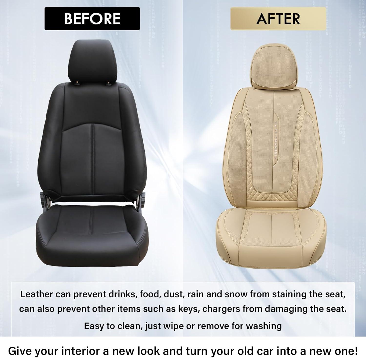 imageCoverado Rear Seat Covers Leather Seat Cover for Car Universal Waterproof Automotive Seat Cushion Protector for Most Cars Trucks SUV RedZBeige