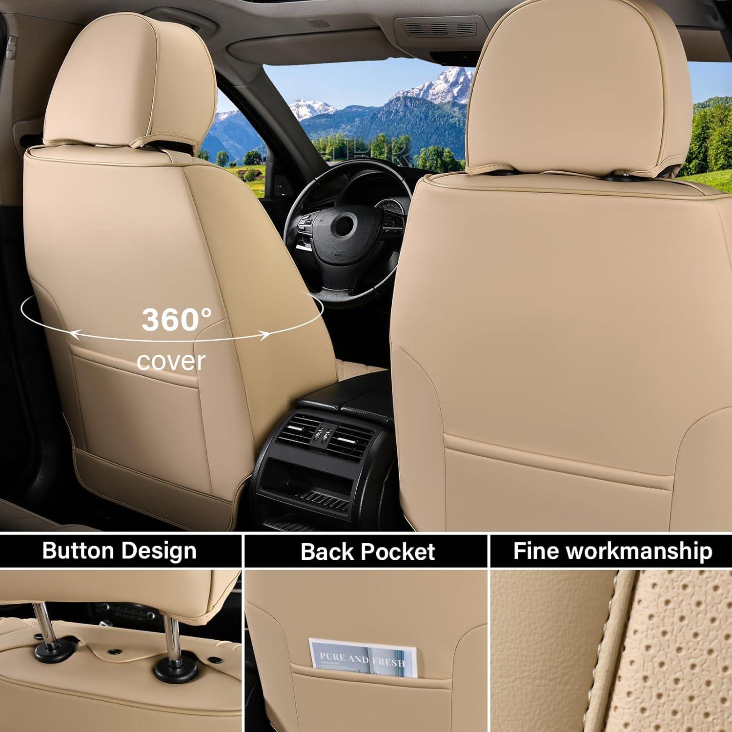 imageCoverado Rear Seat Covers Leather Seat Cover for Car Universal Waterproof Automotive Seat Cushion Protector for Most Cars Trucks SUV RedZBeige