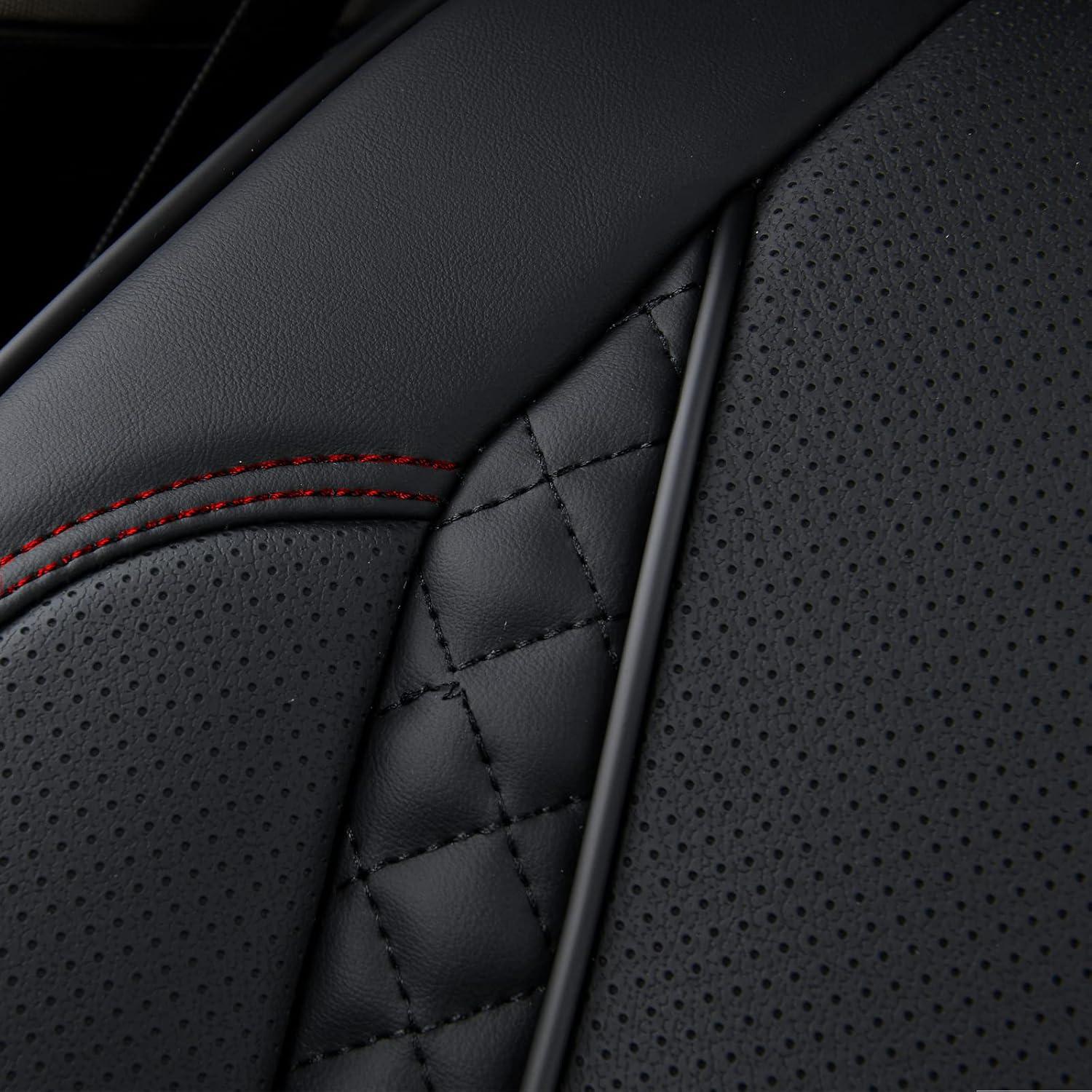 imageCoverado Rear Seat Covers Leather Seat Cover for Car Universal Waterproof Automotive Seat Cushion Protector for Most Cars Trucks SUV RedZBlackRed