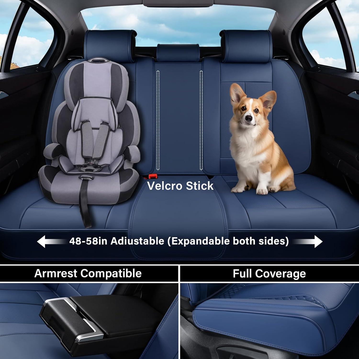 imageCoverado Rear Seat Covers Leather Seat Cover for Car Universal Waterproof Automotive Seat Cushion Protector for Most Cars Trucks SUV RedZBlue