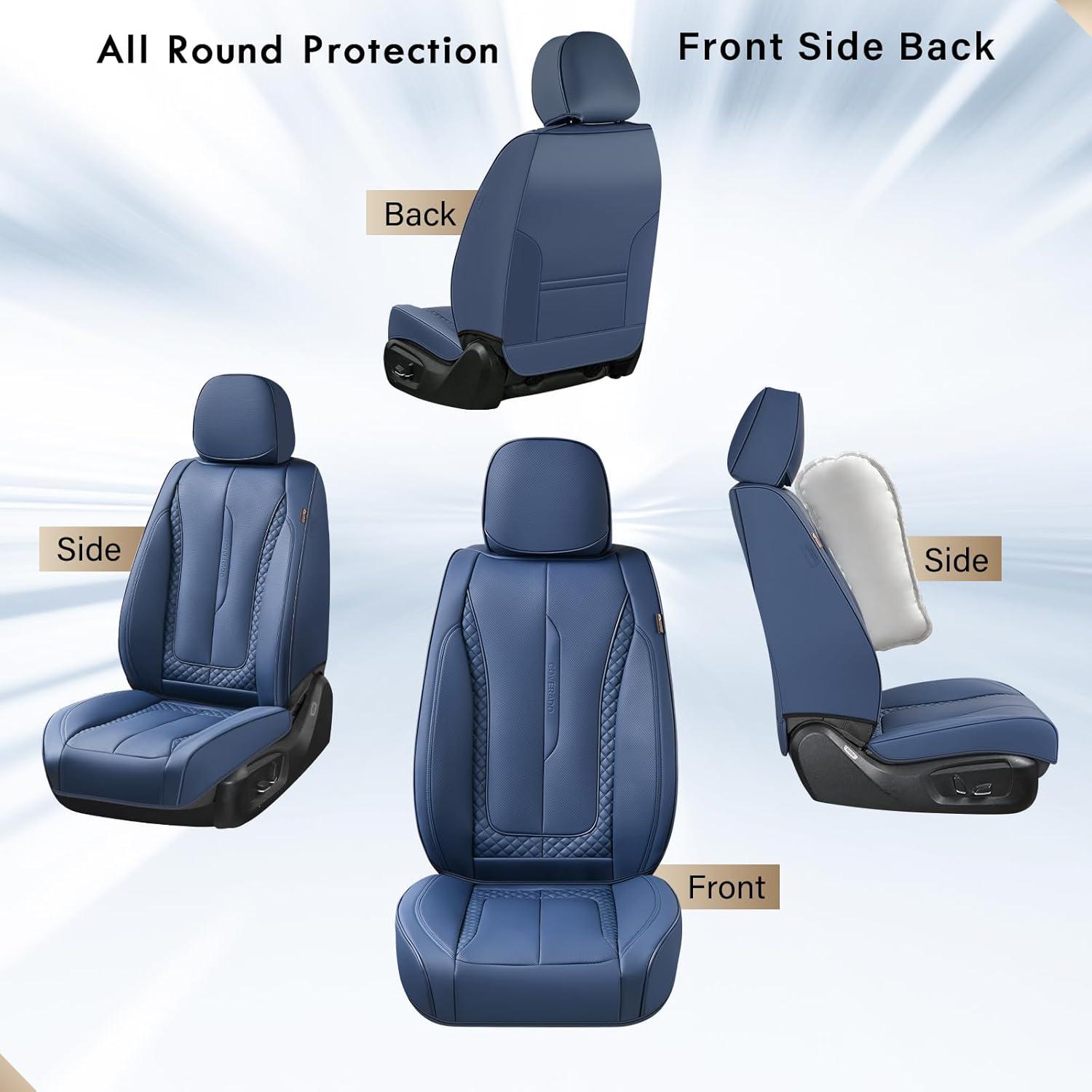 imageCoverado Rear Seat Covers Leather Seat Cover for Car Universal Waterproof Automotive Seat Cushion Protector for Most Cars Trucks SUV RedZBlue
