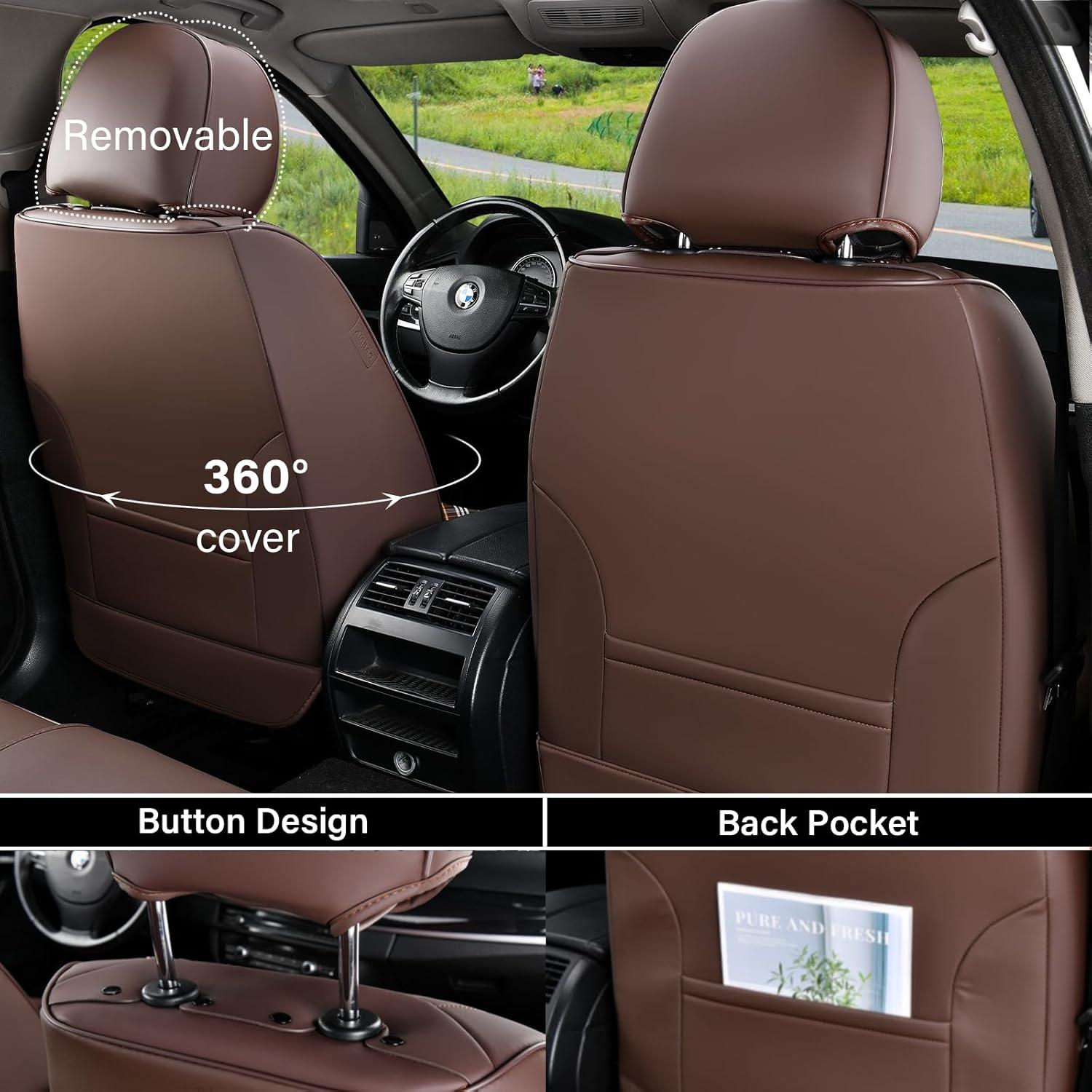 imageCoverado Rear Seat Covers Leather Seat Cover for Car Universal Waterproof Automotive Seat Cushion Protector for Most Cars Trucks SUV RedZBrown