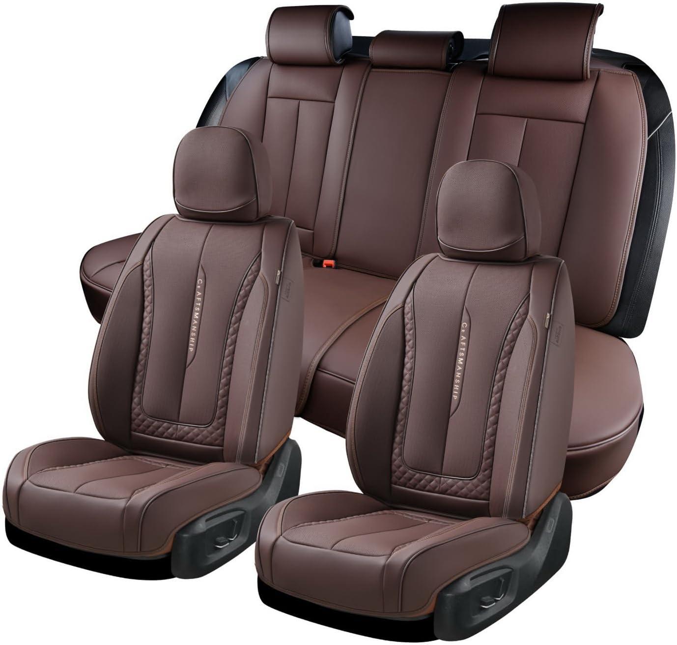 imageCoverado Rear Seat Covers Leather Seat Cover for Car Universal Waterproof Automotive Seat Cushion Protector for Most Cars Trucks SUV RedZBrown