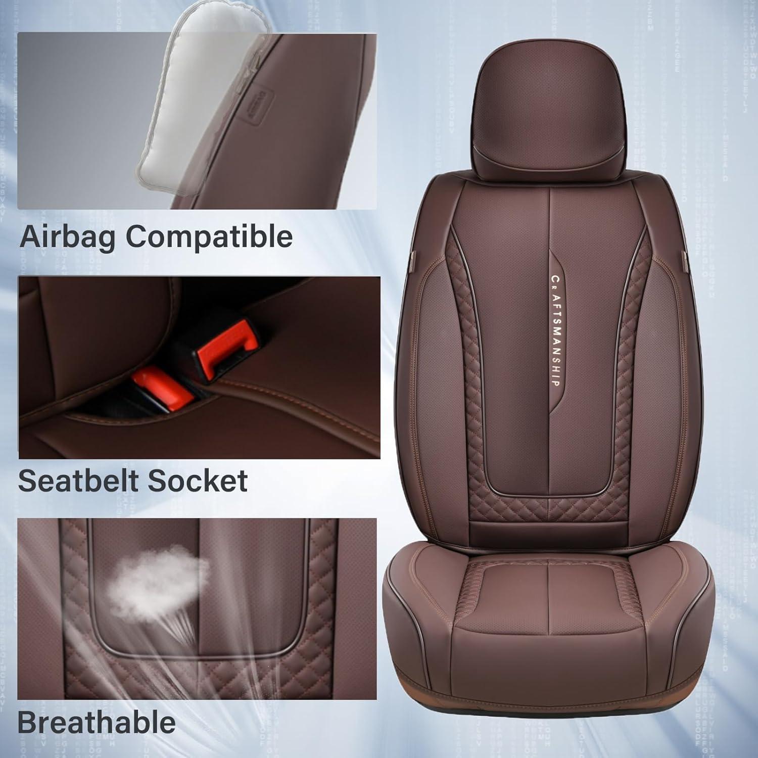 imageCoverado Rear Seat Covers Leather Seat Cover for Car Universal Waterproof Automotive Seat Cushion Protector for Most Cars Trucks SUV RedZBrown