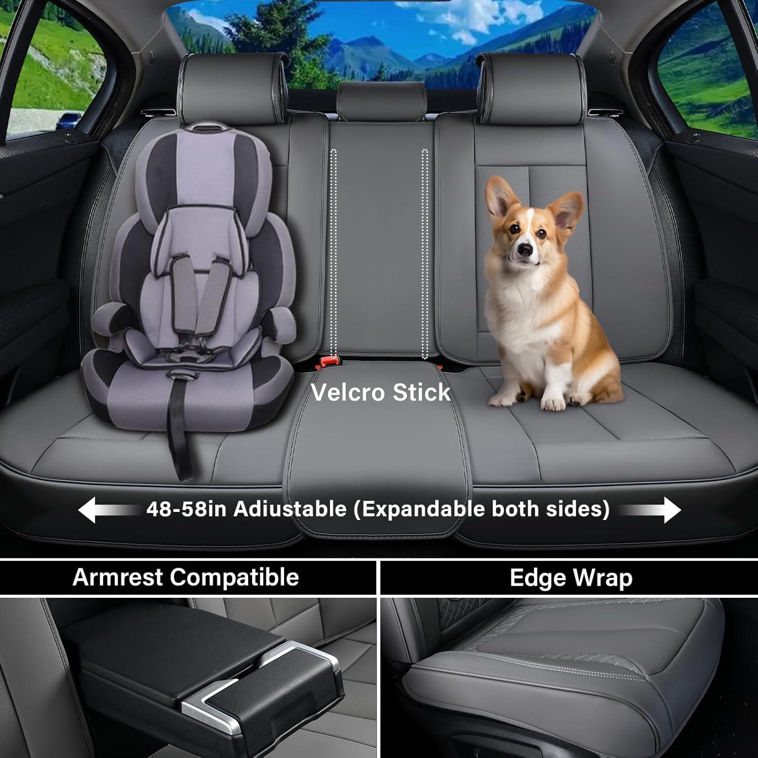 imageCoverado Rear Seat Covers Leather Seat Cover for Car Universal Waterproof Automotive Seat Cushion Protector for Most Cars Trucks SUV RedZGray