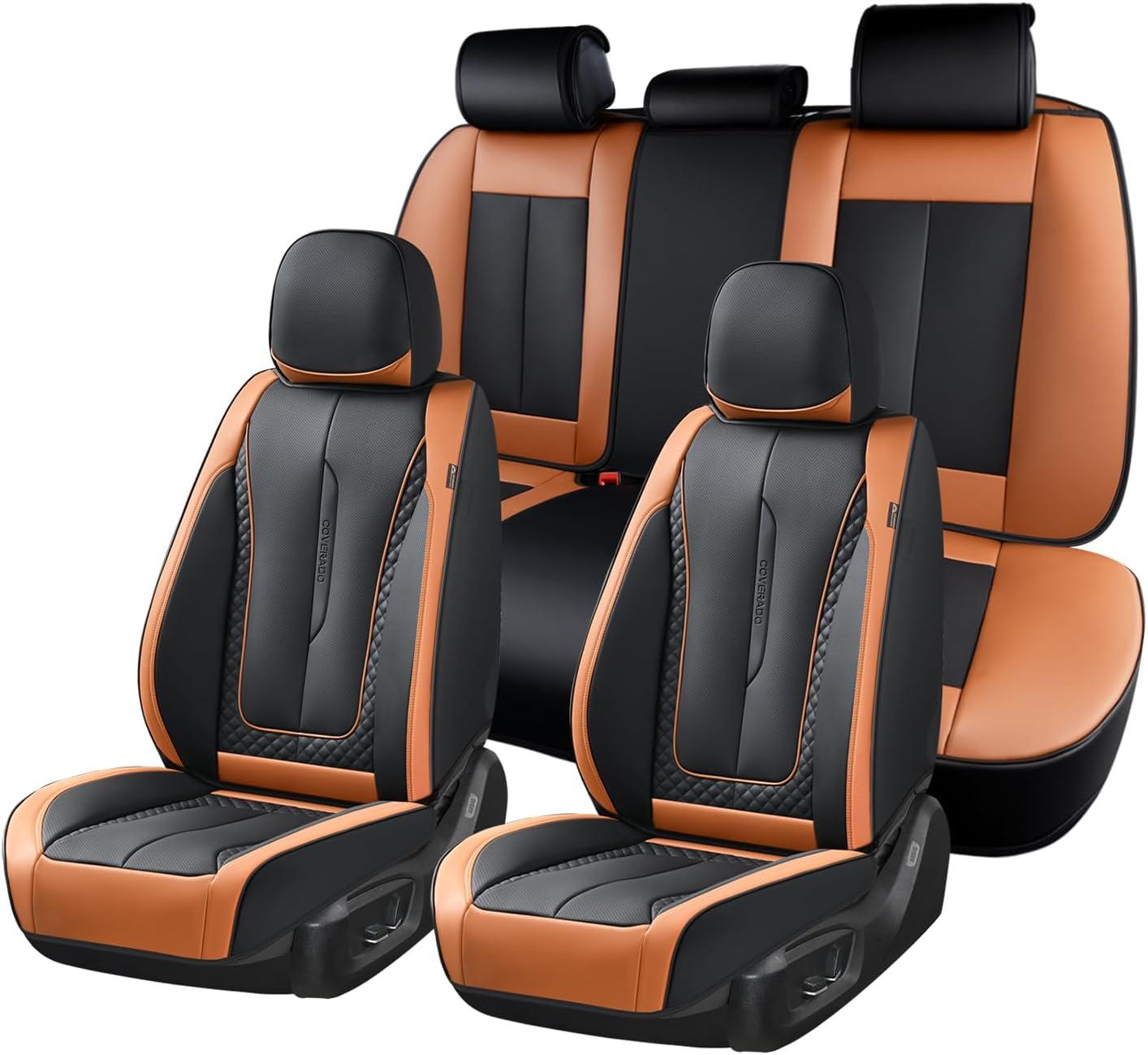 imageCoverado Rear Seat Covers Leather Seat Cover for Car Universal Waterproof Automotive Seat Cushion Protector for Most Cars Trucks SUV RedZKaki