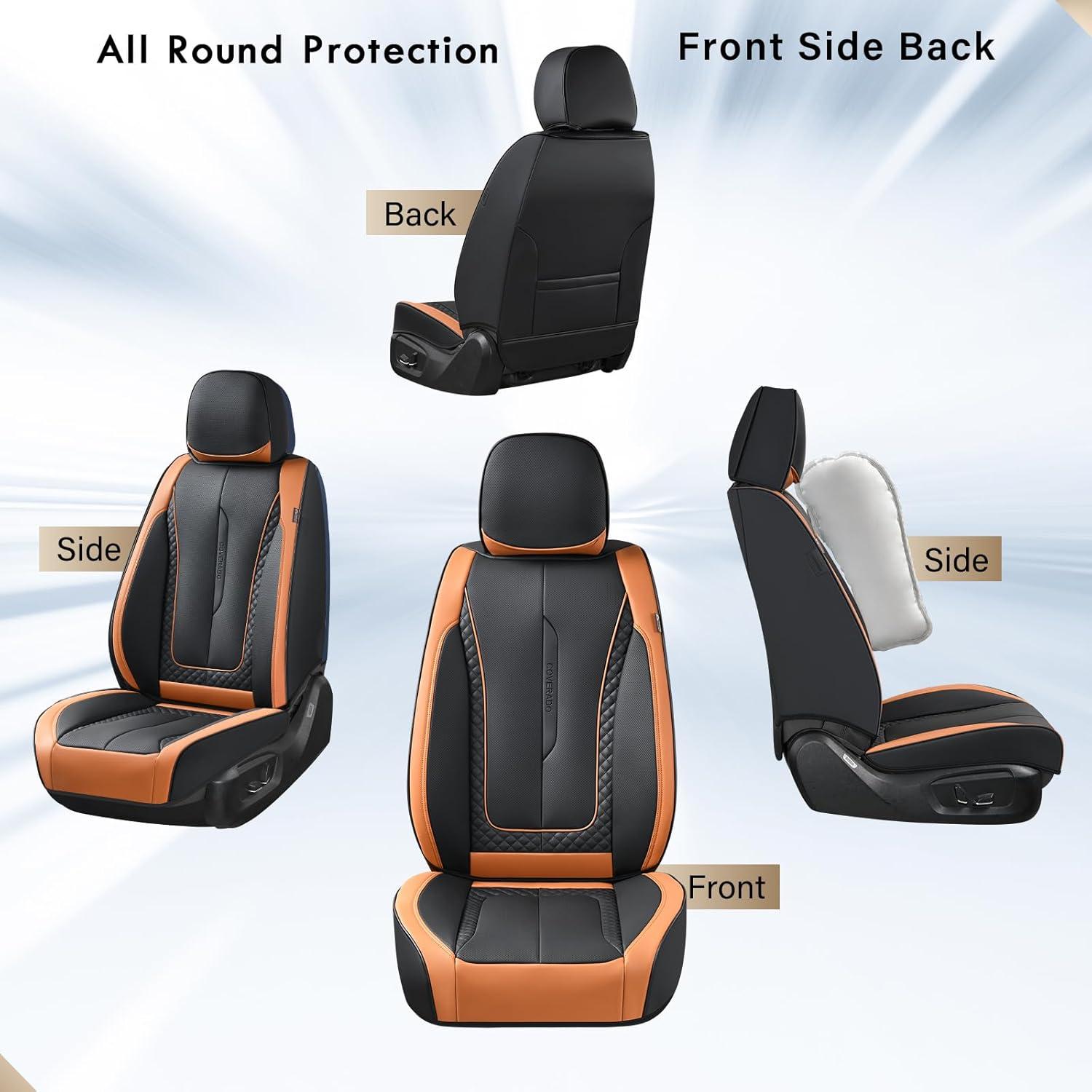 imageCoverado Rear Seat Covers Leather Seat Cover for Car Universal Waterproof Automotive Seat Cushion Protector for Most Cars Trucks SUV RedZKaki