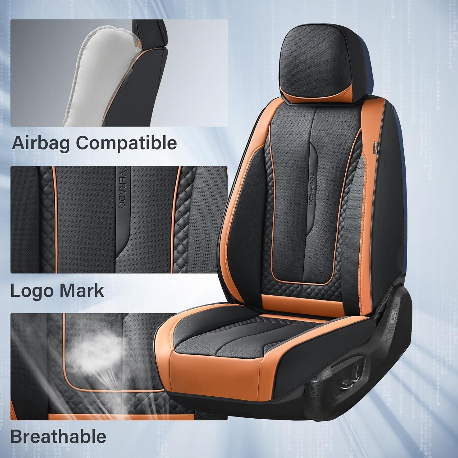 imageCoverado Rear Seat Covers Leather Seat Cover for Car Universal Waterproof Automotive Seat Cushion Protector for Most Cars Trucks SUV RedZKaki