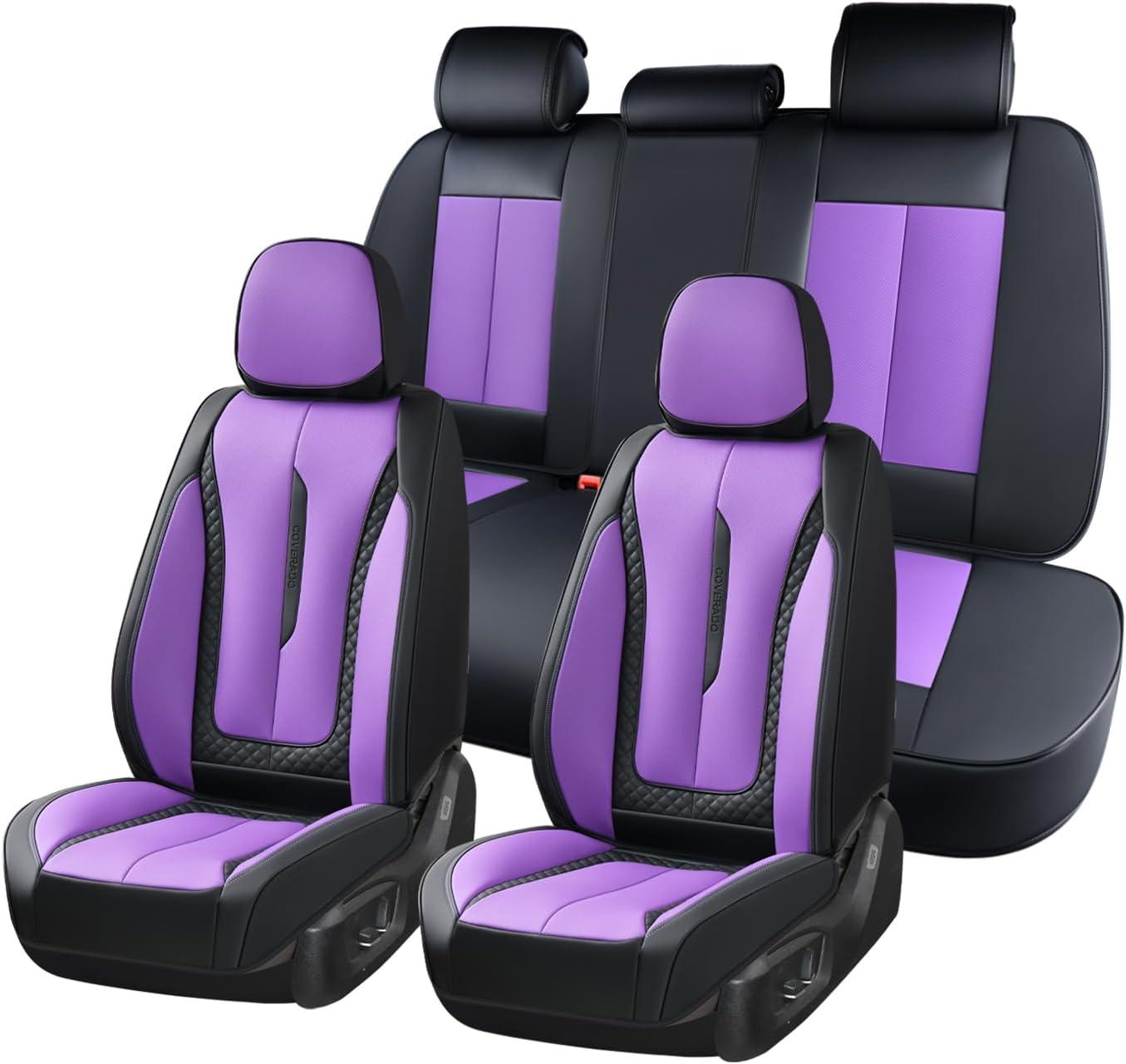 imageCoverado Rear Seat Covers Leather Seat Cover for Car Universal Waterproof Automotive Seat Cushion Protector for Most Cars Trucks SUV RedZPurple