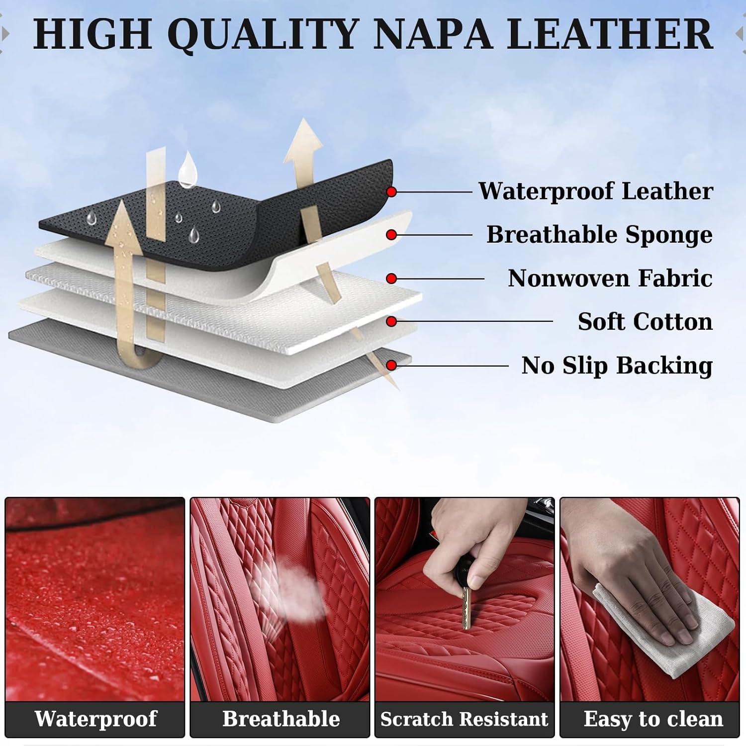 imageCoverado Rear Seat Covers White Car Seat Cover Back Seat Cover 3Pieces Luxury Car Seat Cushion Leather Seat Cover Seat Protector Universal Fit Most CarsRed