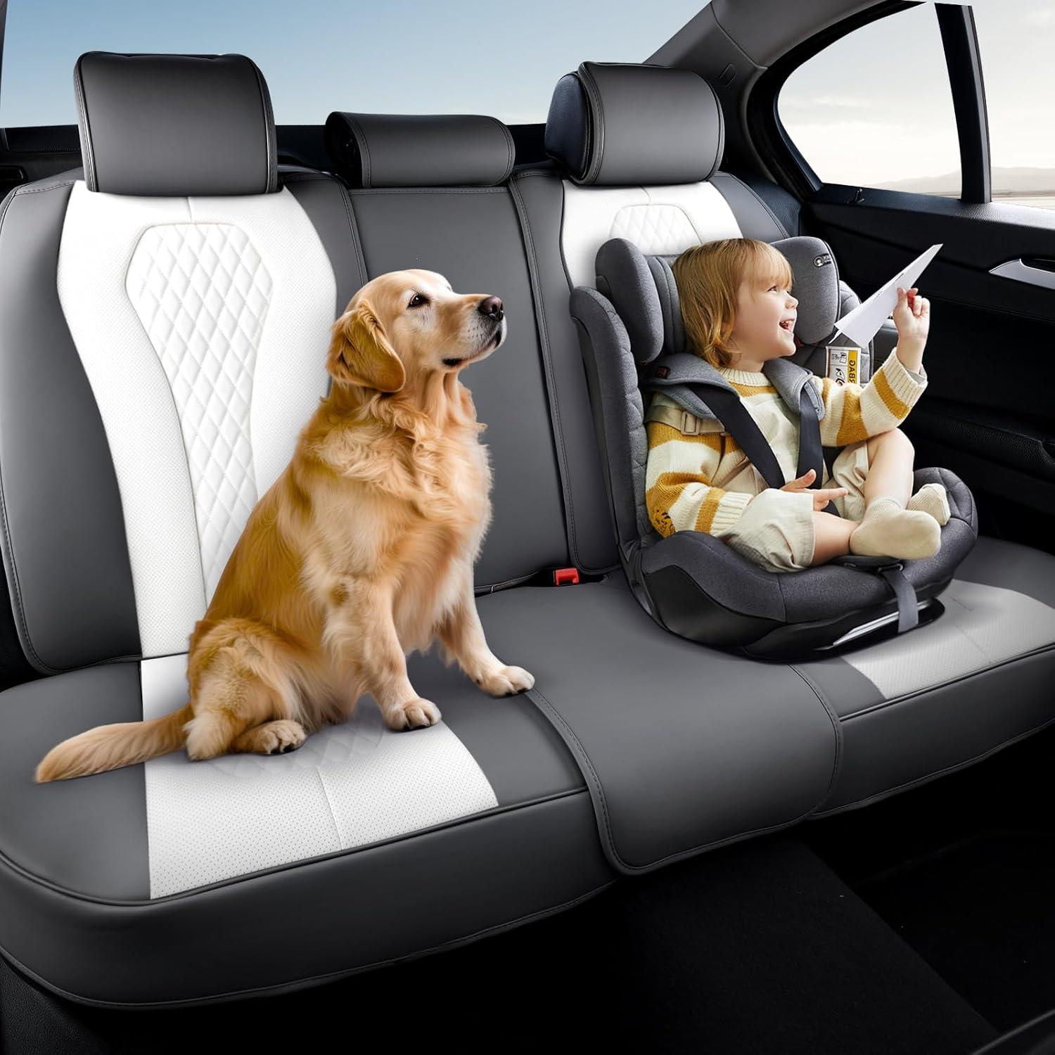 imageCoverado Rear Seat Covers White Car Seat Cover Back Seat Cover 3Pieces Luxury Car Seat Cushion Leather Seat Cover Seat Protector Universal Fit Most CarsWhite