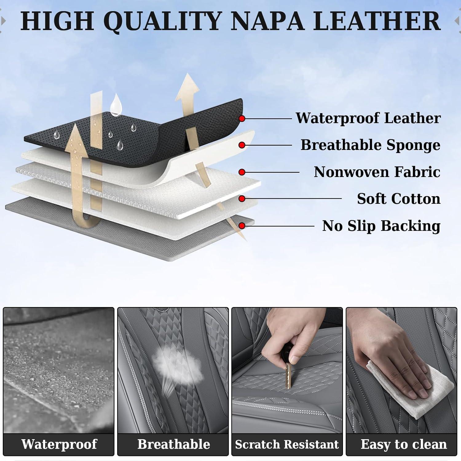 imageCoverado Rear Seat Covers White Car Seat Cover Back Seat Cover 3Pieces Luxury Car Seat Cushion Leather Seat Cover Seat Protector Universal Fit Most CarsGray