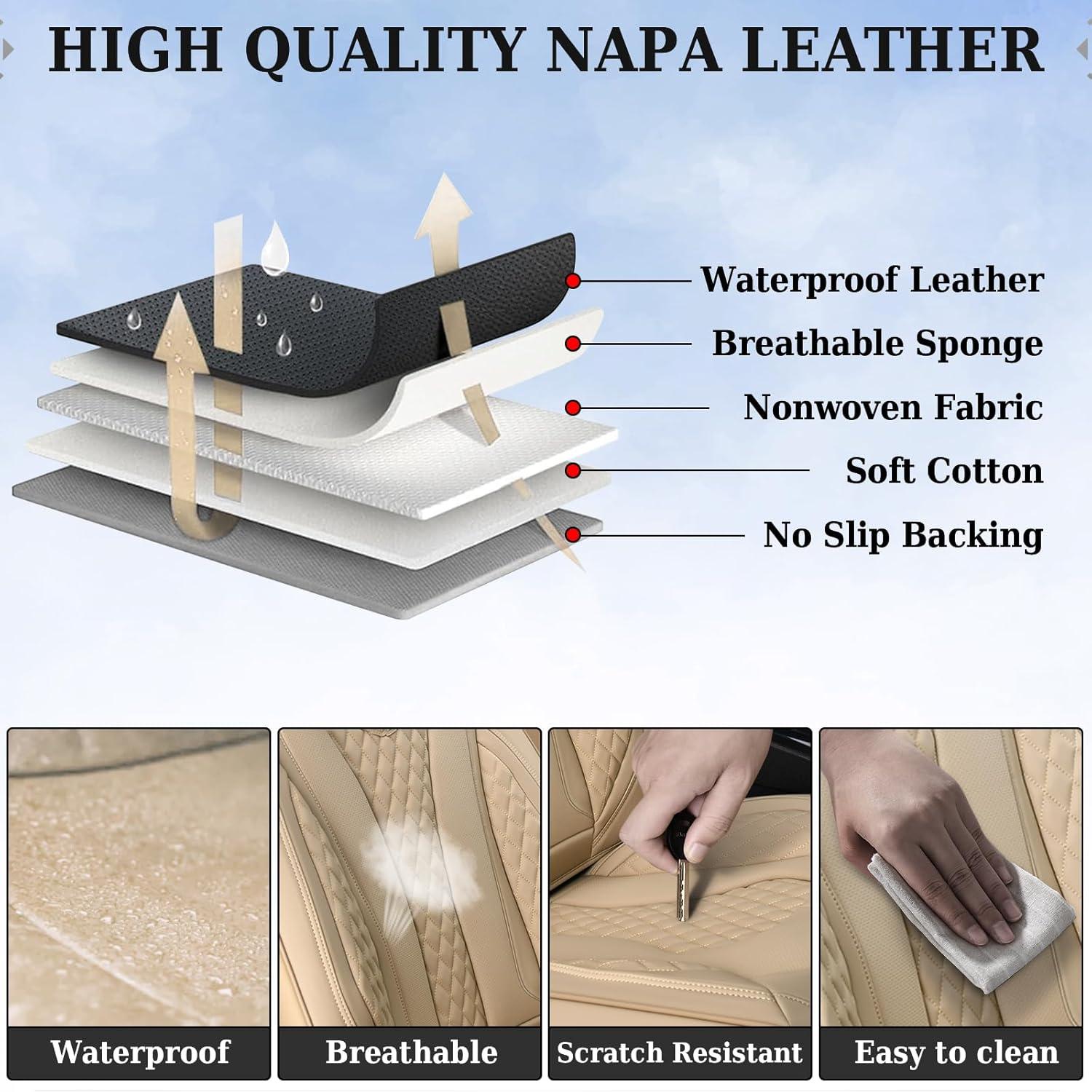 imageCoverado Rear Seat Covers White Car Seat Cover Back Seat Cover 3Pieces Luxury Car Seat Cushion Leather Seat Cover Seat Protector Universal Fit Most CarsBeige