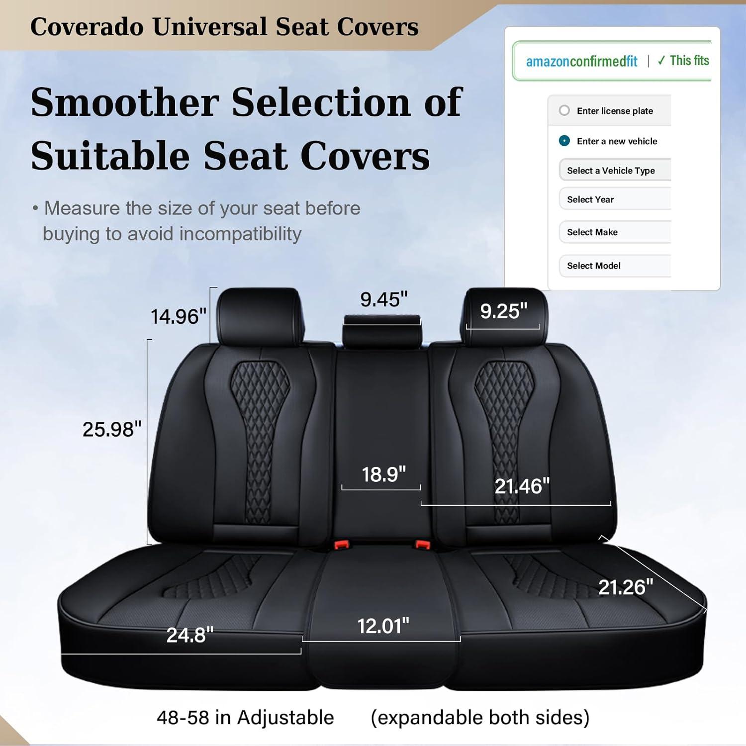 imageCoverado Rear Seat Covers White Car Seat Cover Back Seat Cover 3Pieces Luxury Car Seat Cushion Leather Seat Cover Seat Protector Universal Fit Most Cars01Black