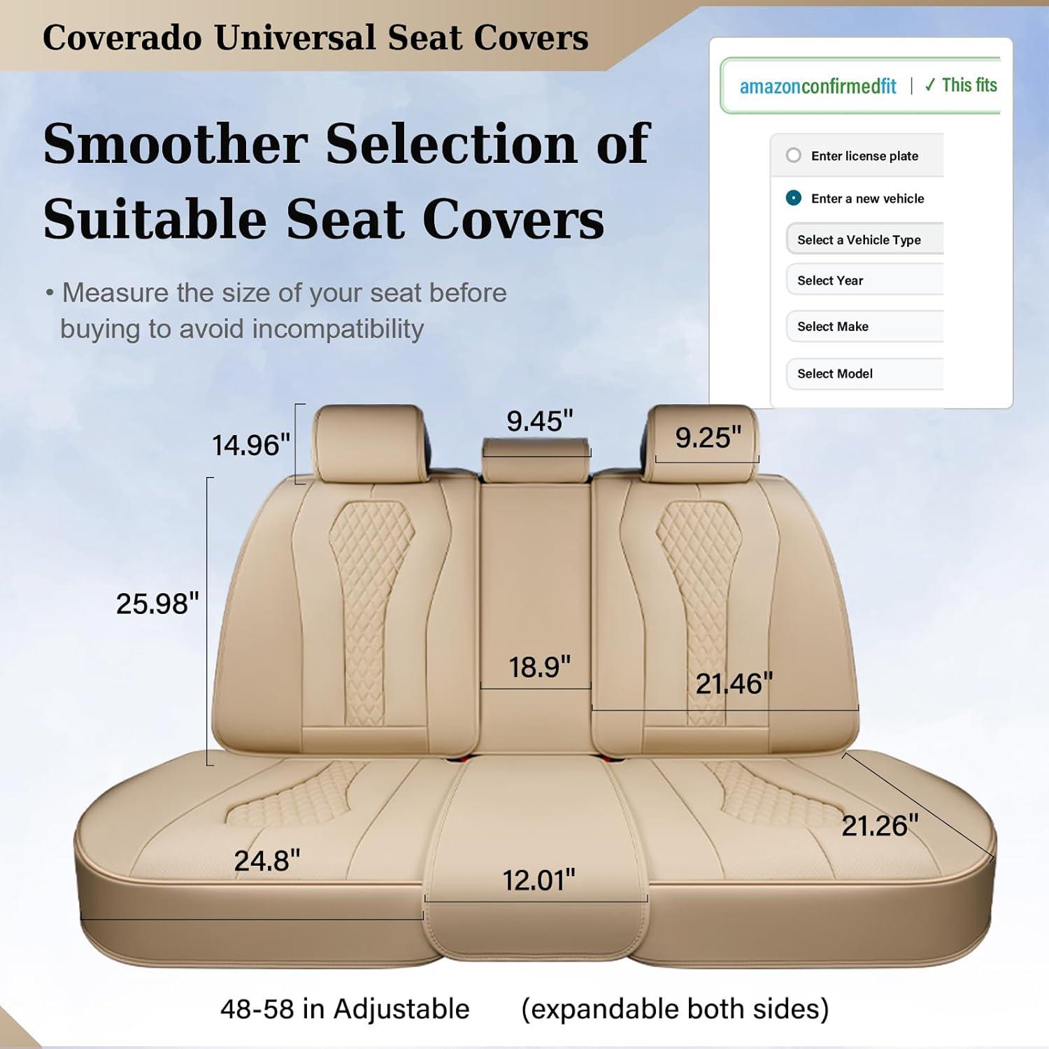imageCoverado Rear Seat Covers White Car Seat Cover Back Seat Cover 3Pieces Luxury Car Seat Cushion Leather Seat Cover Seat Protector Universal Fit Most CarsBeige