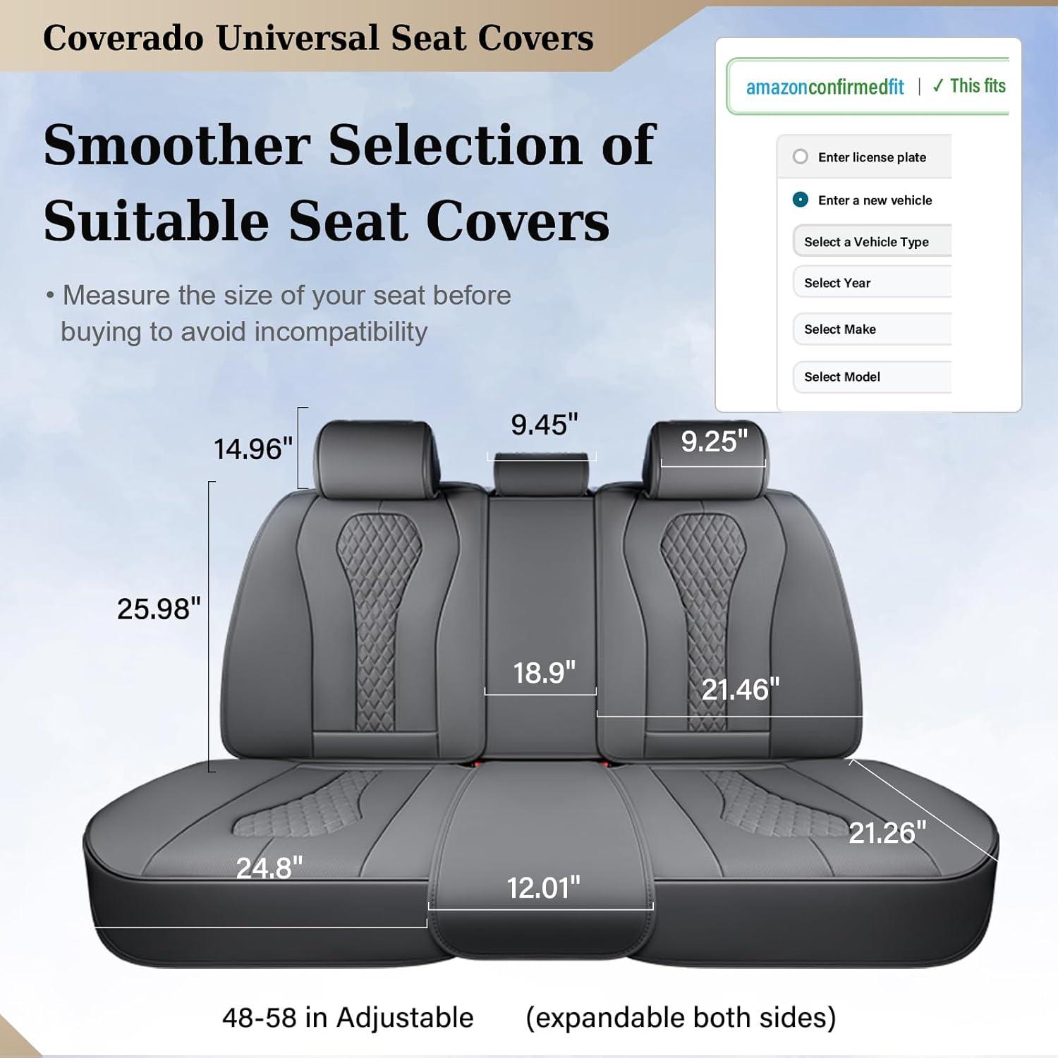 imageCoverado Rear Seat Covers White Car Seat Cover Back Seat Cover 3Pieces Luxury Car Seat Cushion Leather Seat Cover Seat Protector Universal Fit Most CarsGray