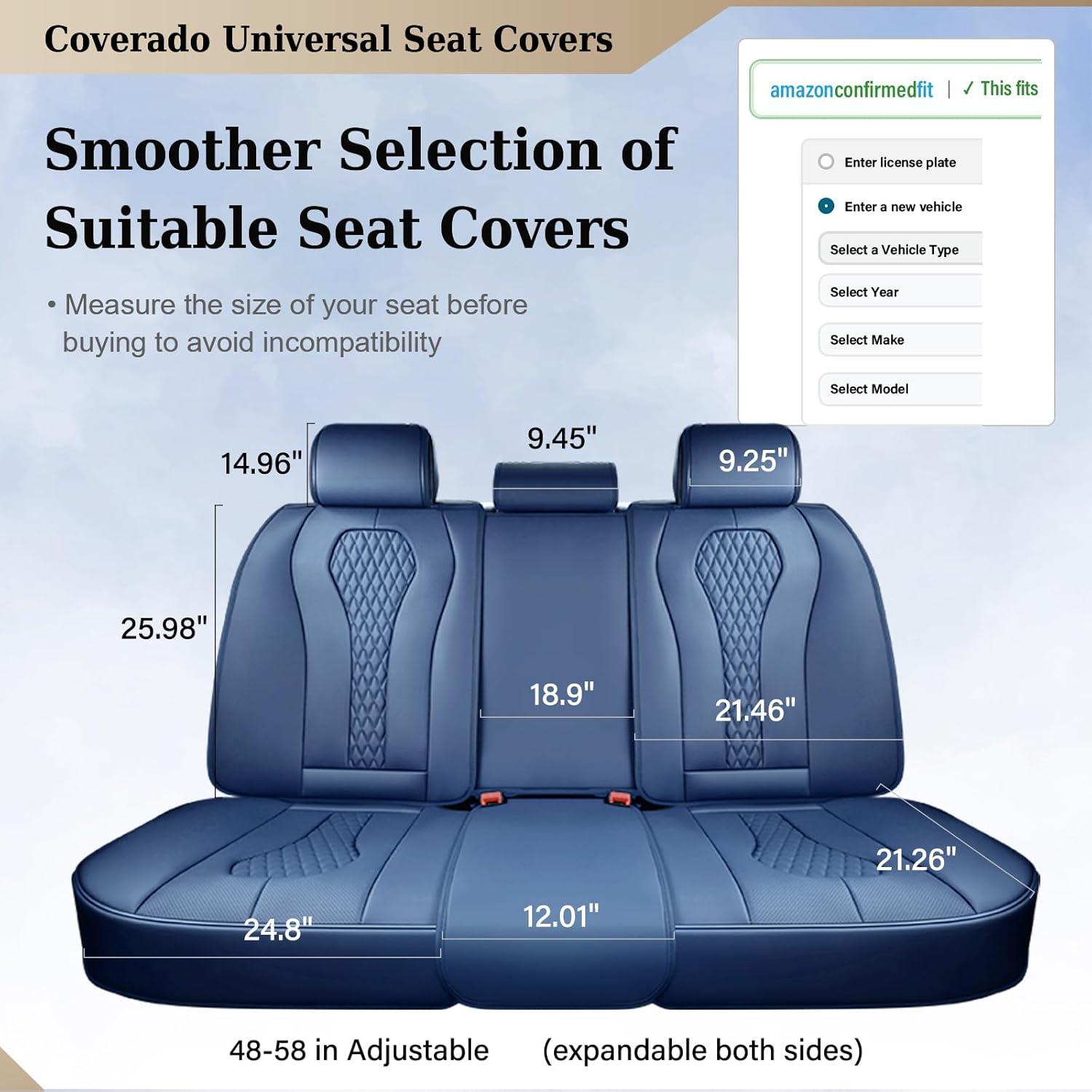 imageCoverado Rear Seat Covers White Car Seat Cover Back Seat Cover 3Pieces Luxury Car Seat Cushion Leather Seat Cover Seat Protector Universal Fit Most CarsBlue