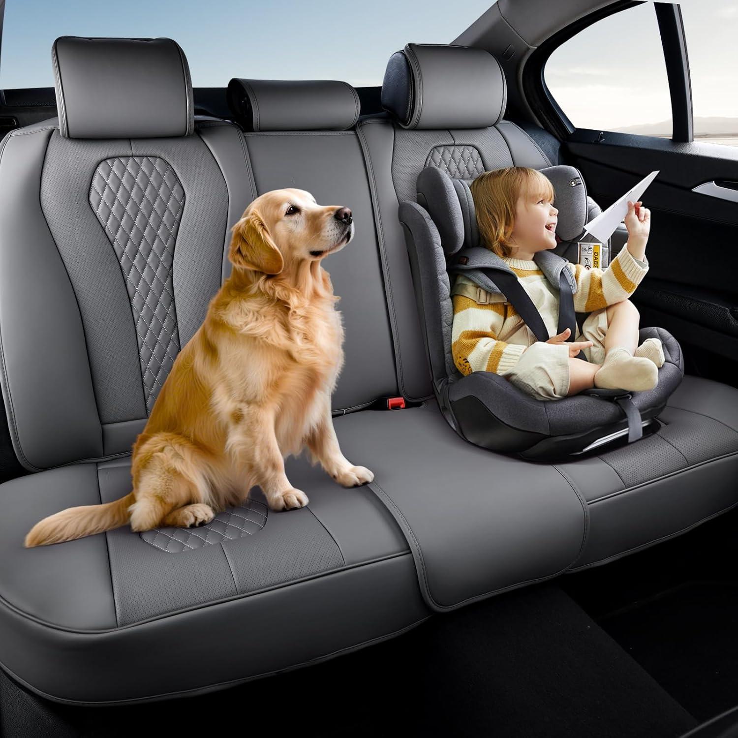 imageCoverado Rear Seat Covers White Car Seat Cover Back Seat Cover 3Pieces Luxury Car Seat Cushion Leather Seat Cover Seat Protector Universal Fit Most CarsGray